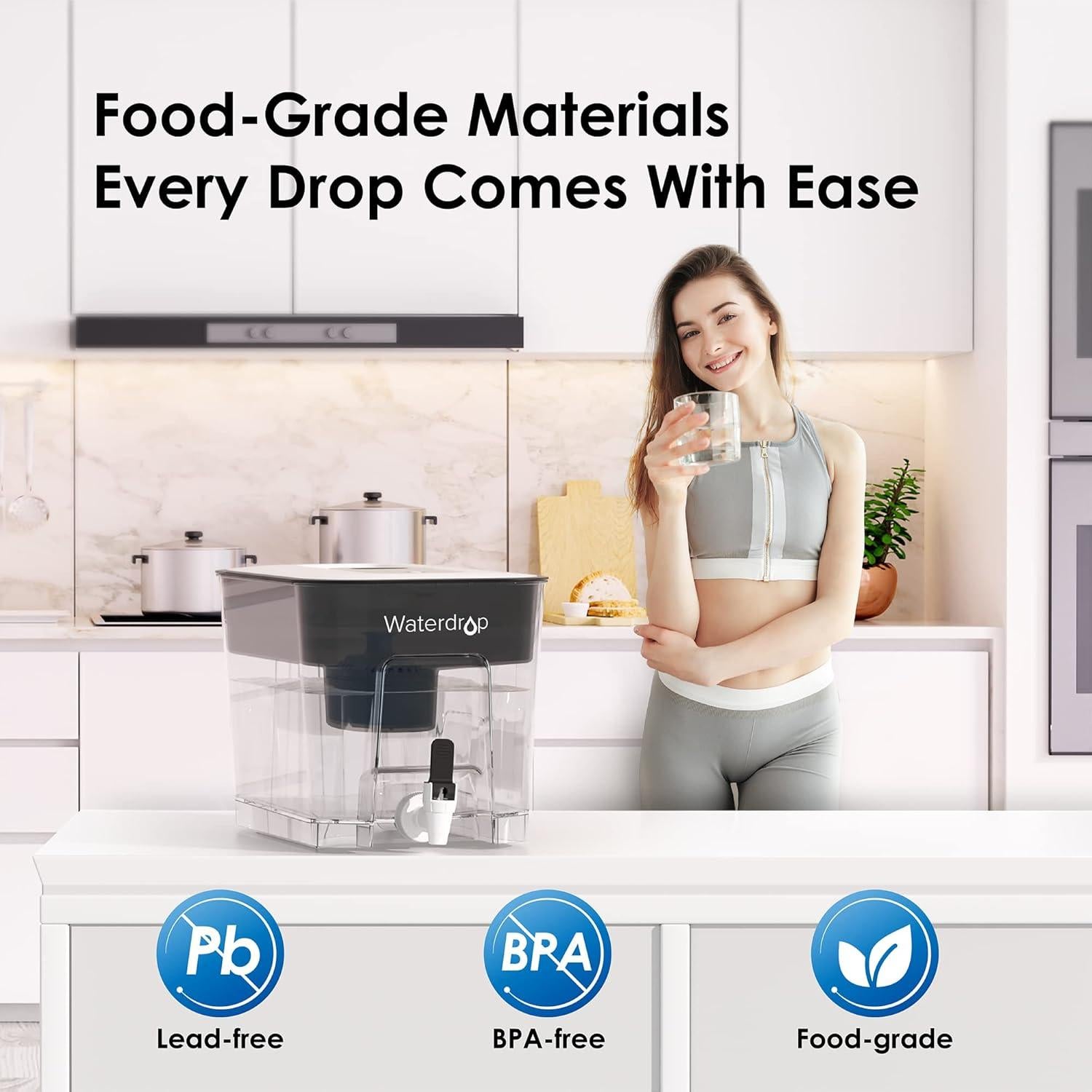 Dispensador de Agua Alcalina Waterdrop 40 Tazas, Negro