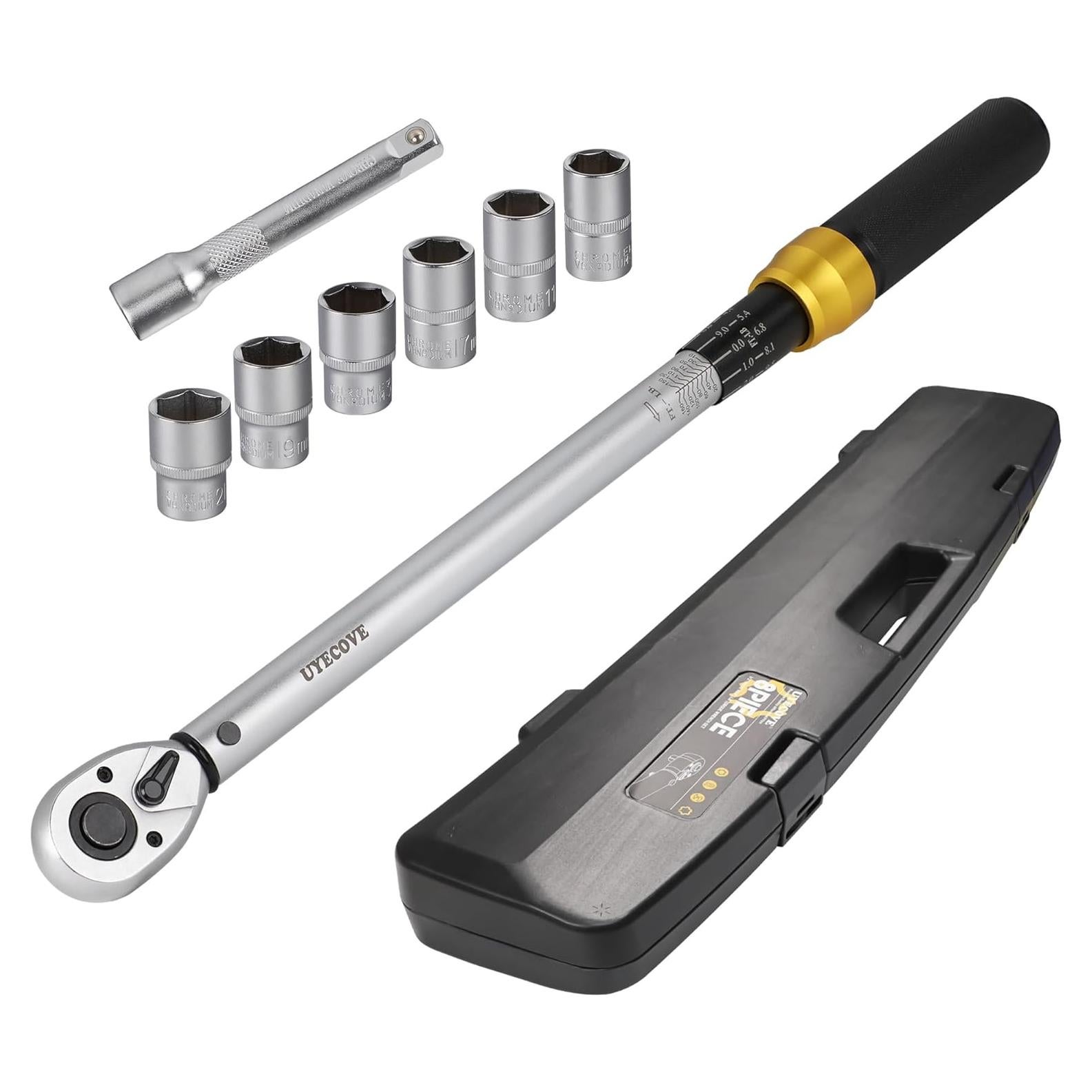 Juego de Llave de Torque UYECOVE 1/2" 10-160 FT-LB (13.6-217Nm) 8 Piezas