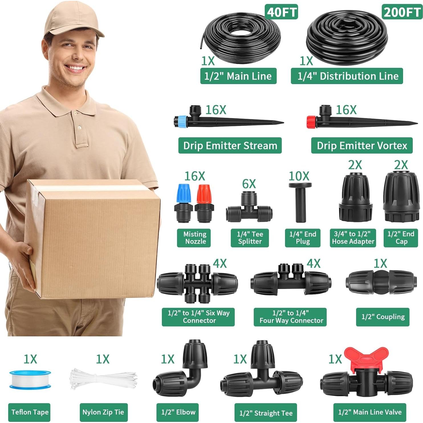 Sistema de Riego por Goteo Anwenk 240FT con Emisores y Conexiones