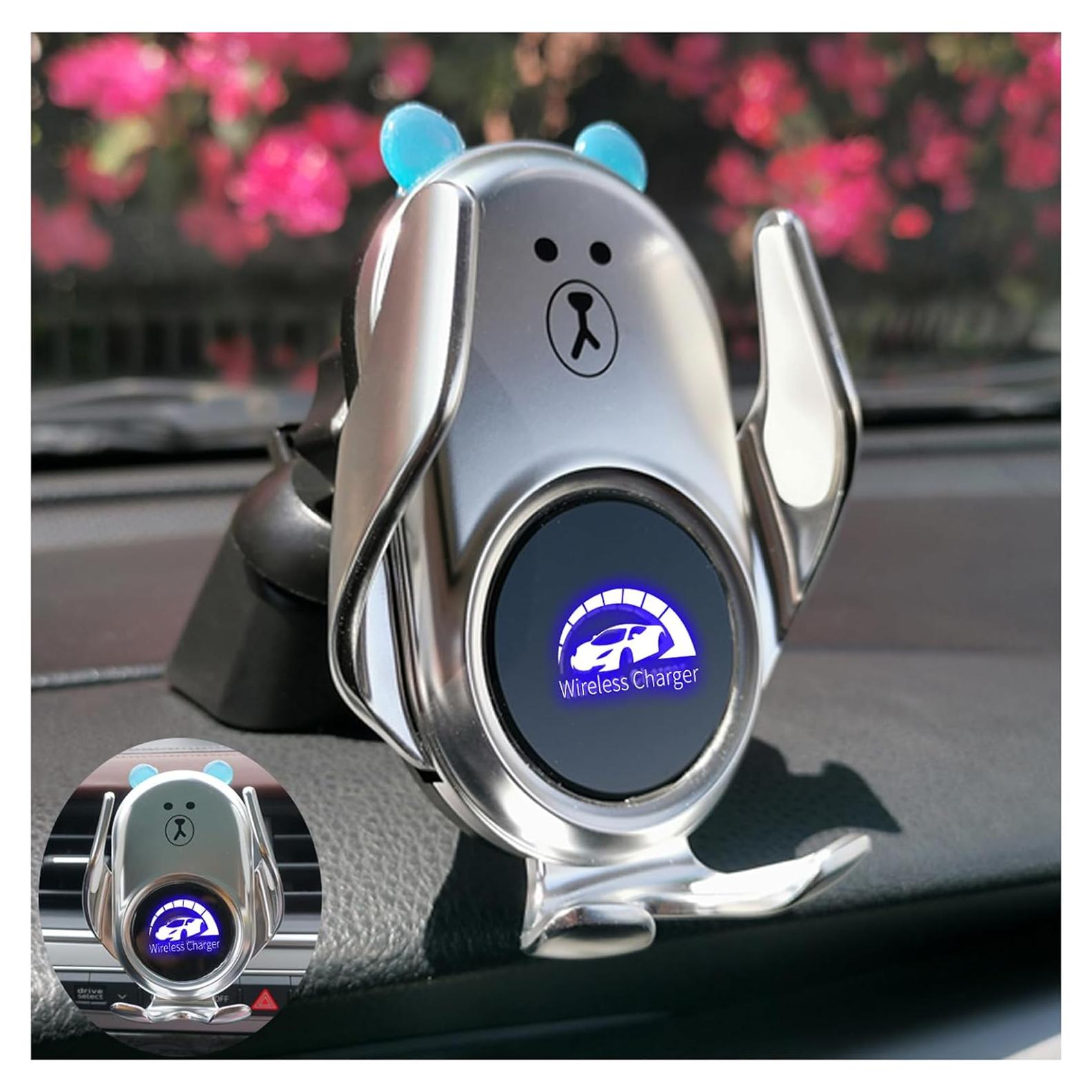 Cargador Inalámbrico para Auto Peanutech Oso Plateado 15W