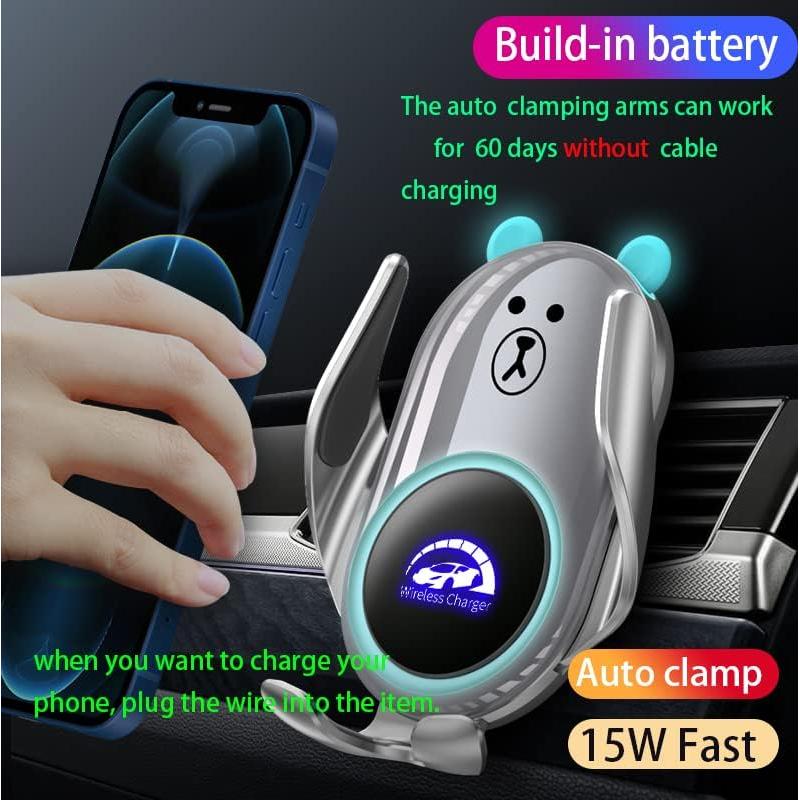 Cargador Inalámbrico para Auto Peanutech Oso Plateado 15W