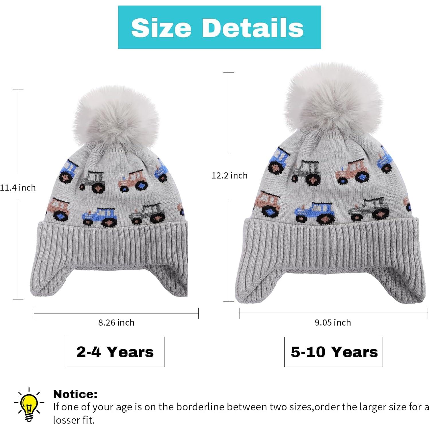 Gorro de Invierno para Niños con Orejeras y Pompon - Coche Gris
