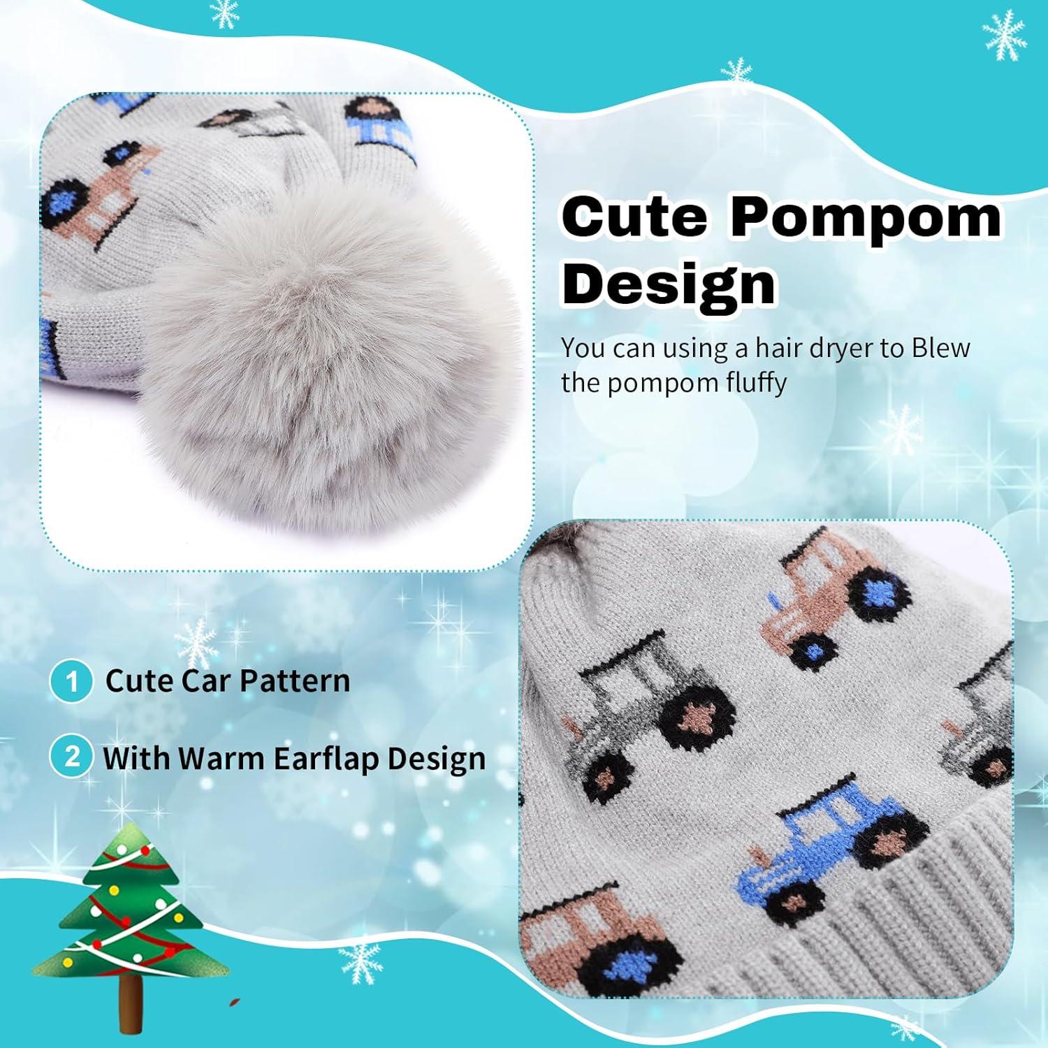 Gorro de Invierno para Niños con Orejeras y Pompon - Coche Gris