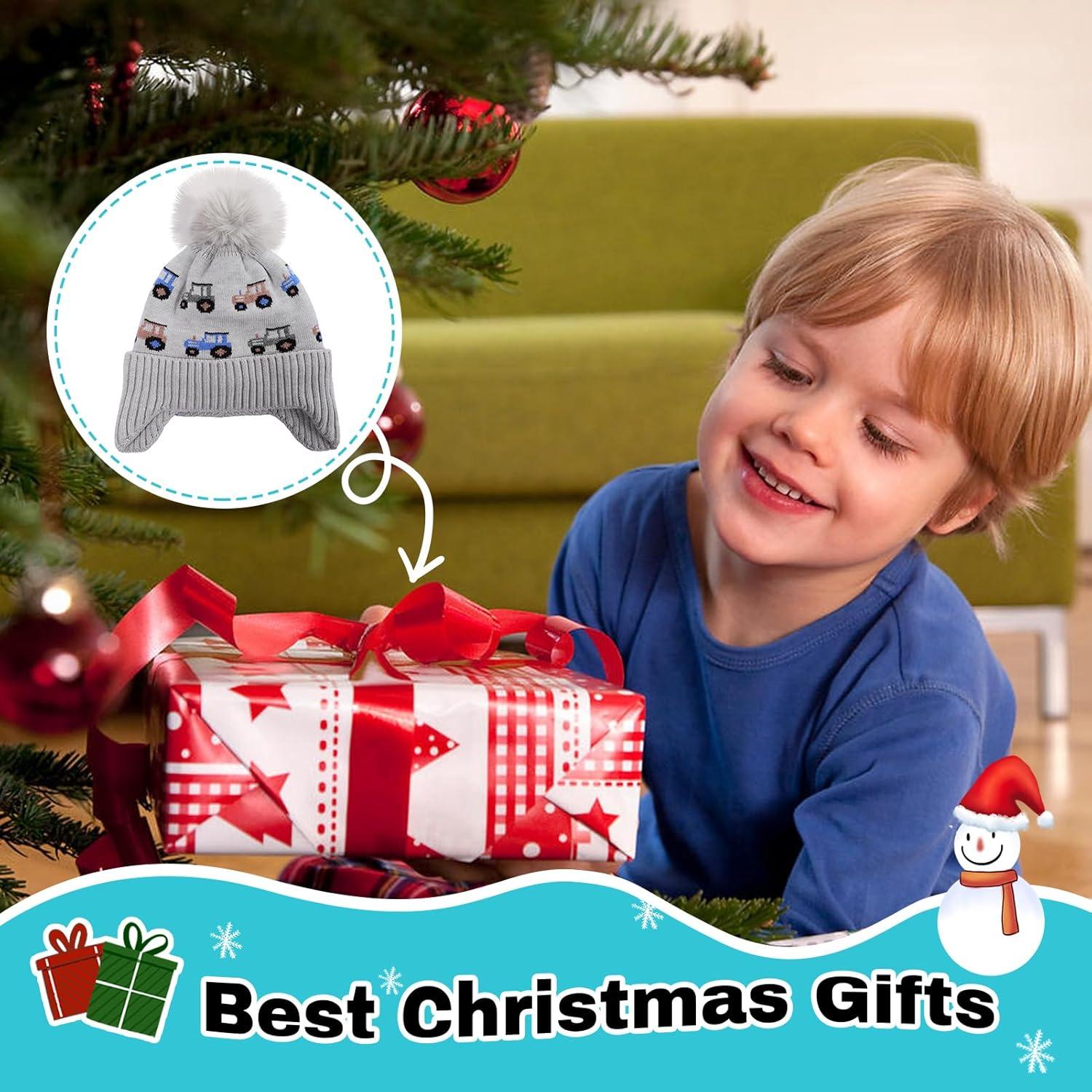 Gorro de Invierno para Niños con Orejeras y Pompon - Coche Gris