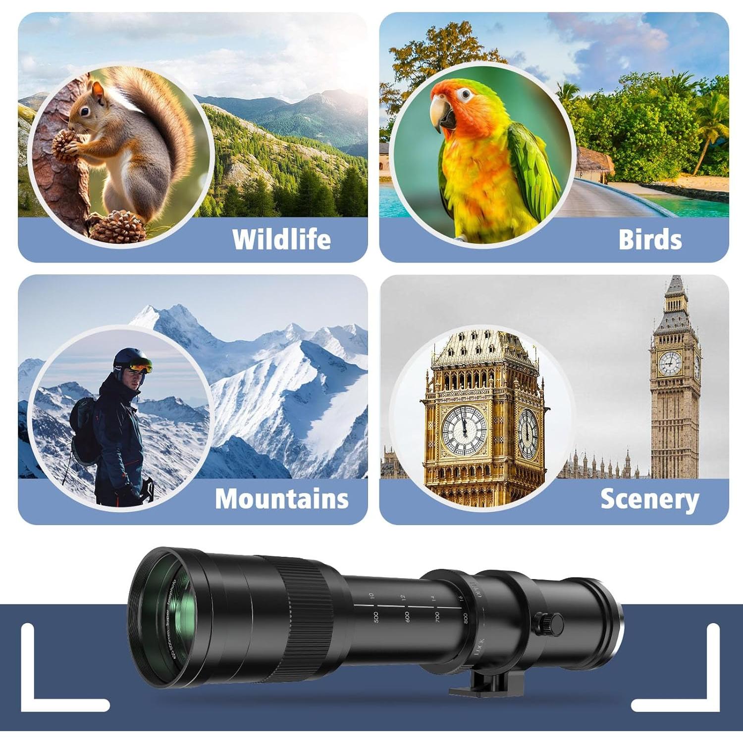 Lightdow F 420-800mm F8.3 Telephoto Zoom Lens - Manual Focus DSLR Cameras Lenses for Nikon D850 D810 D800 D610 D750 D500 D7200 D7500 D7100 D5600 D5300 D600 D3500 D3300 D5200 D5100 D5000 D7000 D700