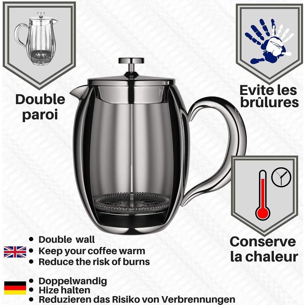 Prensa Francesa VeoHome 0.75L Acero Inoxidable Irrompible