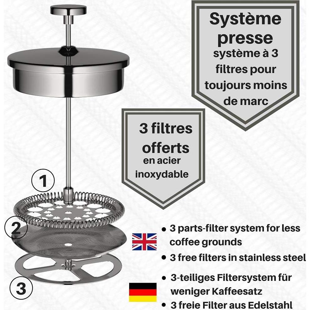 Prensa Francesa VeoHome 0.75L Acero Inoxidable Irrompible