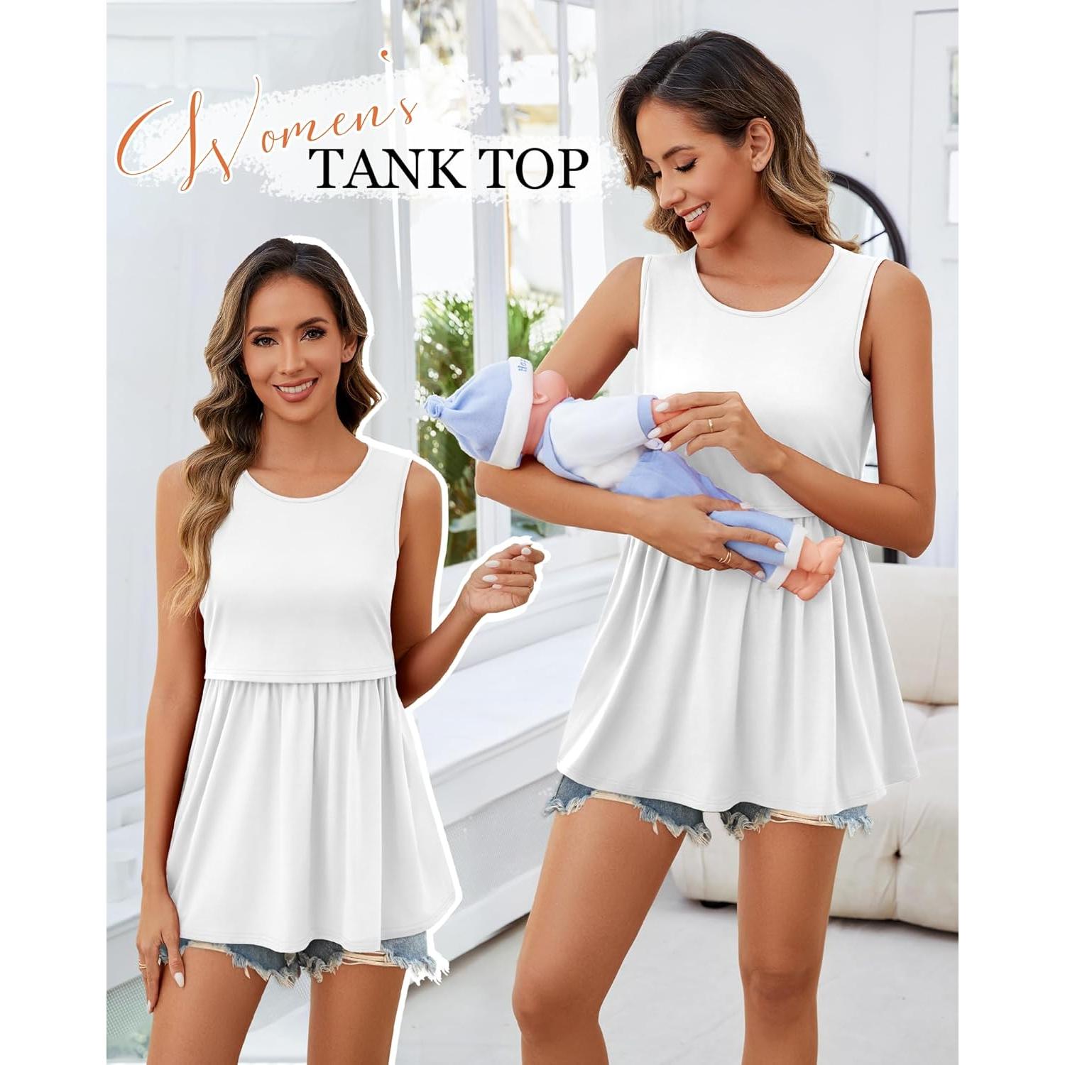 Ficerd 4 Camisetas Sin Mangas Maternidad Lactancia Algodón