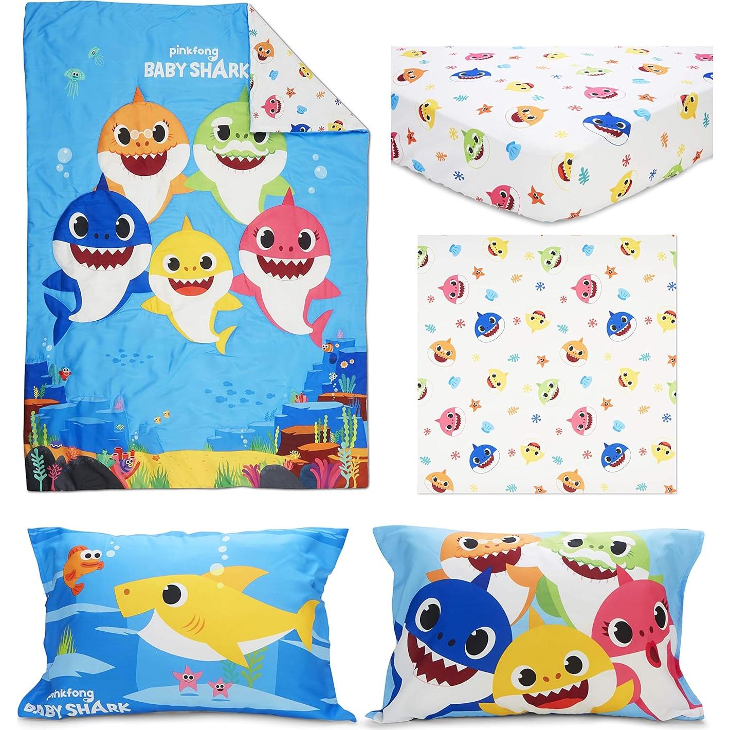 Juego de Cama Baby Shark 4 Piezas Suave y Reversible