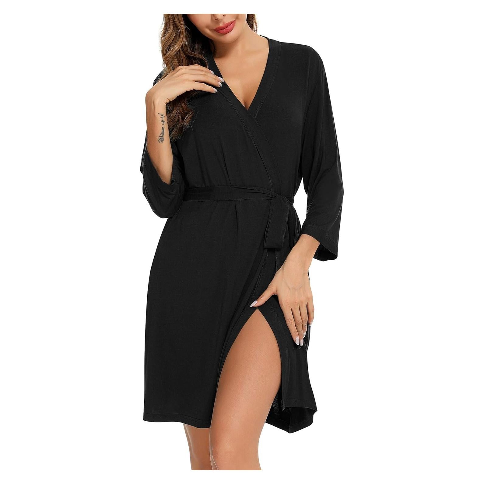 Bata Corta de Seda para Mujeres Samring - Kimono Negro