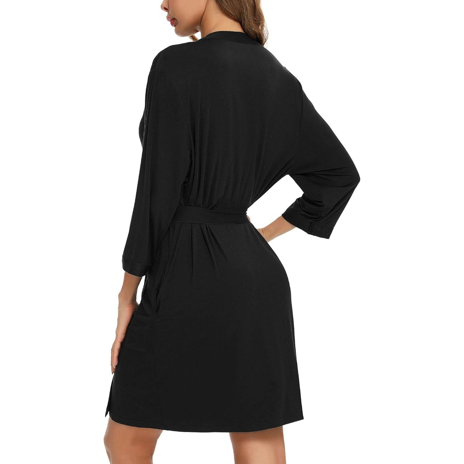 Bata Corta de Seda para Mujeres Samring - Kimono Negro