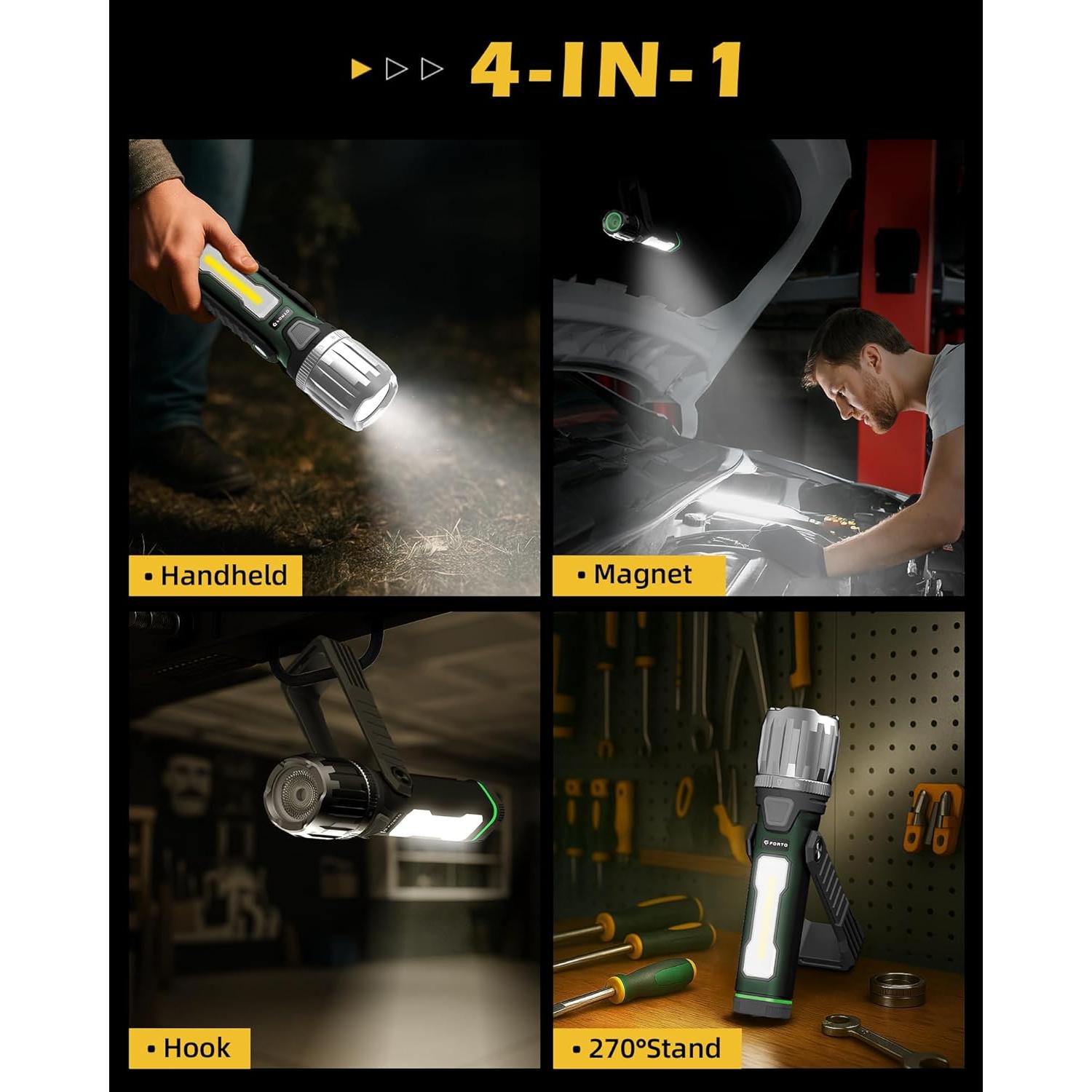 Linterna de Trabajo Recargable FORTO 2000LM IPX8 Verde