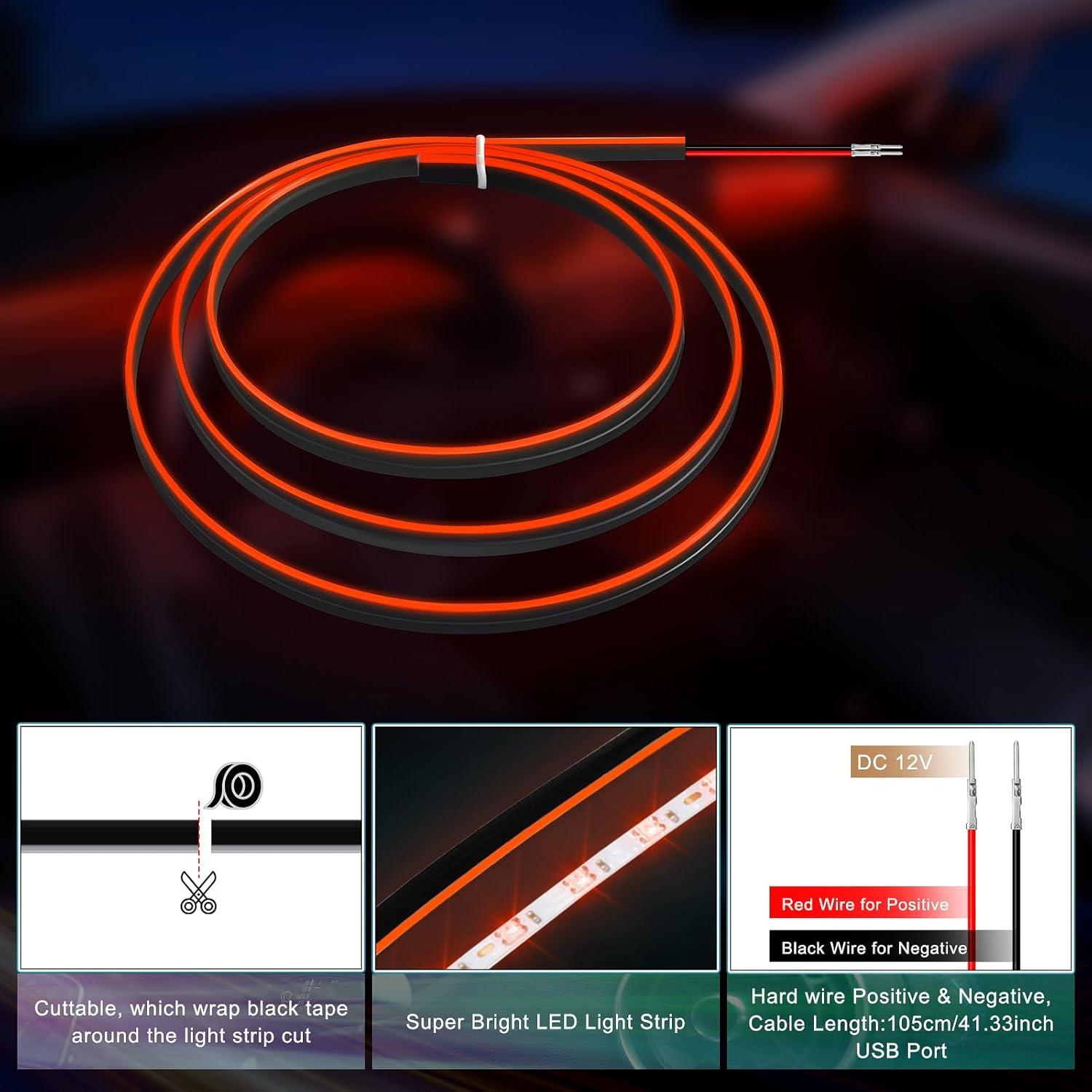 Tira de Luz LED Neón MAODANER 110CM Ámbar para Automóvil