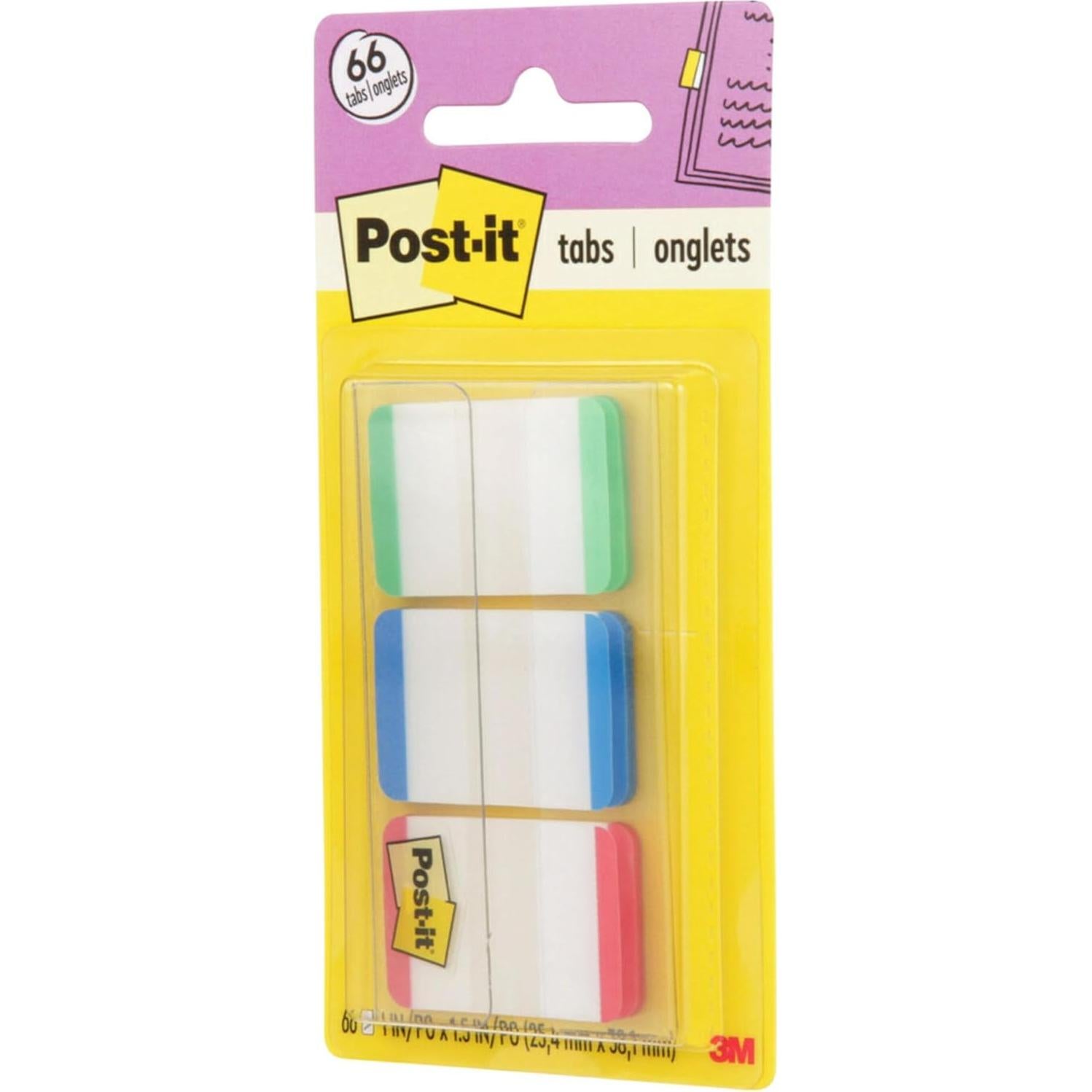 Pestañas Post-it 686L-GBR, 66 Pestañas, Verde, Azul, Rojo