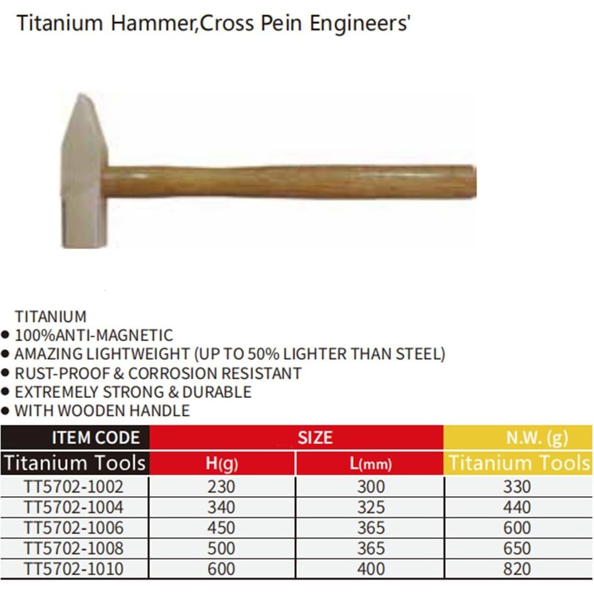 Martillo de Ingeniero WEDO de Titanio 230g, Antimagnético