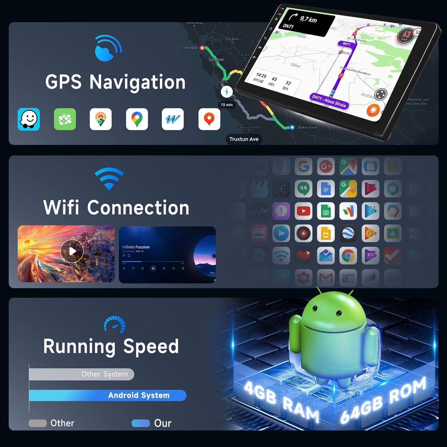 Estéreo Android 9" Hodozzy para Toyota RAV4 2001-2006 4G+64G