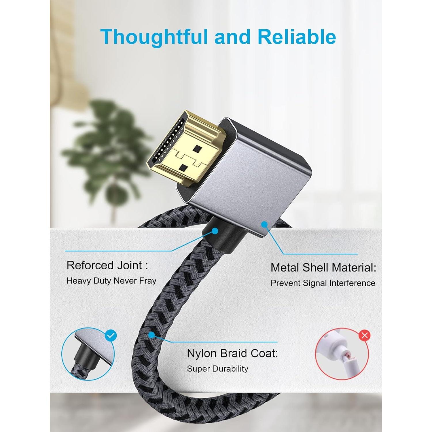 Cable HDMI 2.0 en ángulo recto XAOSUN 2m 4K@60Hz anti-interferencia