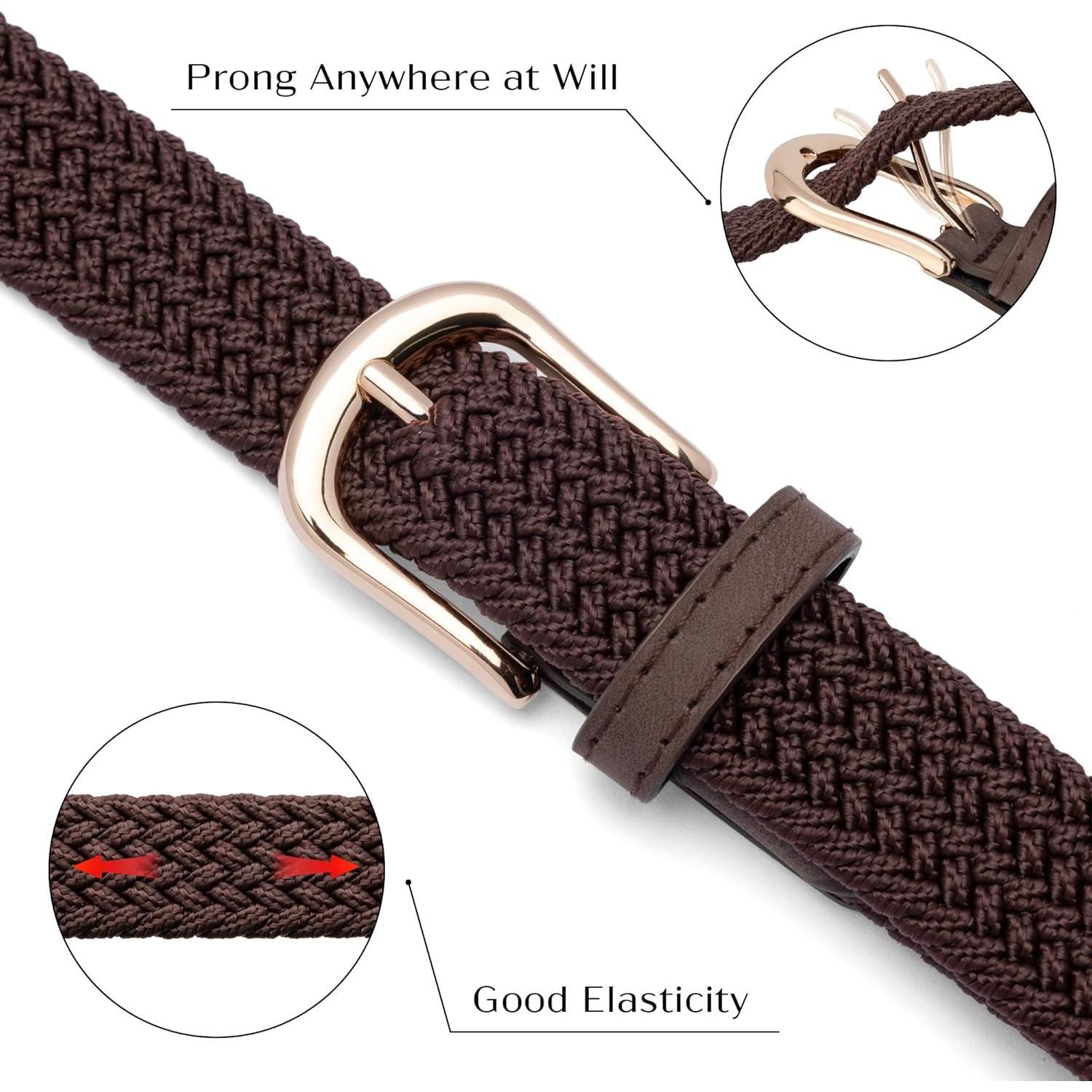 2 Cinturones Elásticos Trenzados para Mujeres con Hebilla Dorada