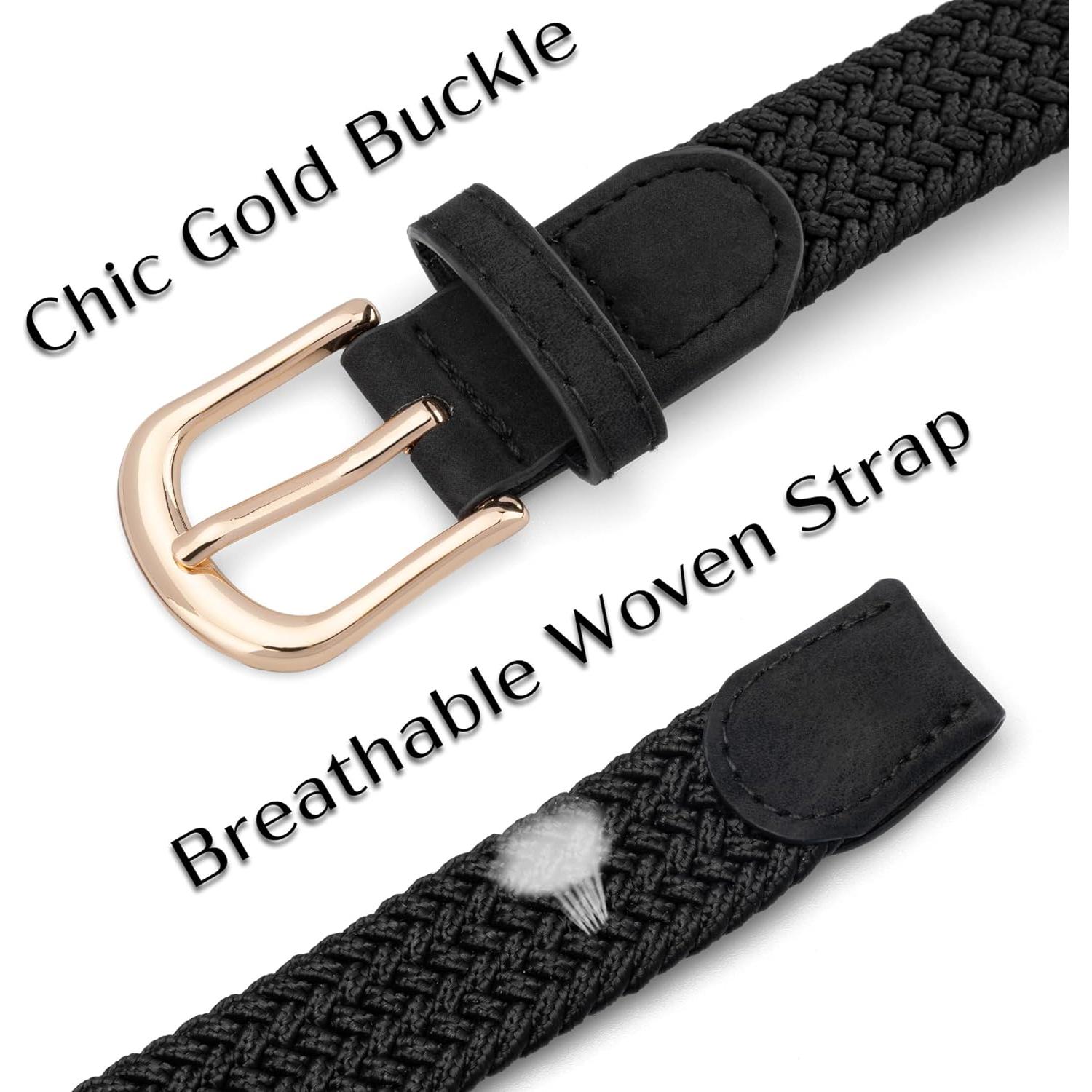 2 Cinturones Elásticos Trenzados para Mujeres con Hebilla Dorada