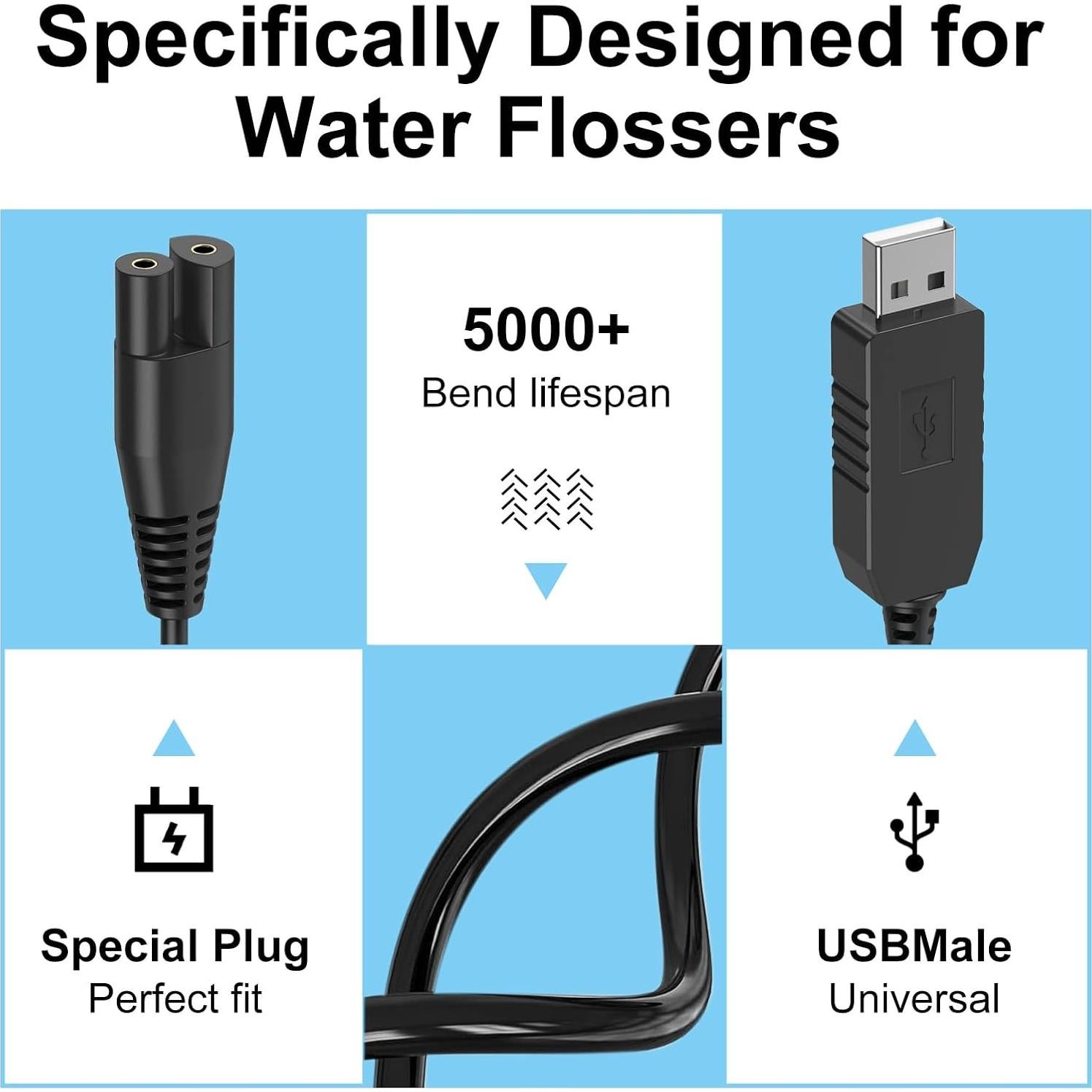 Cable de Cargador USB para Irrigador Dental Waterpik WP360 WP450