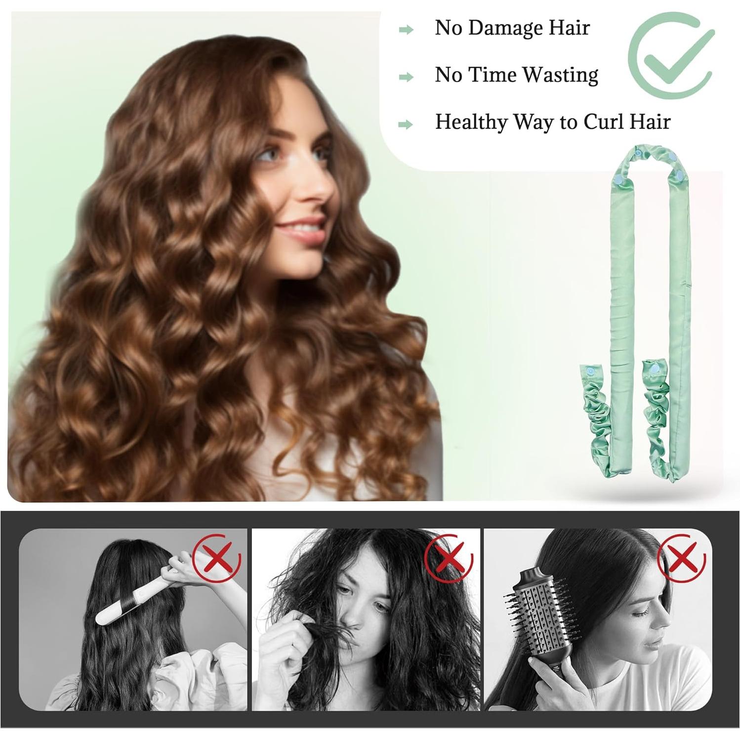 Juego de Rizado Sin Calor BABYSHEEP - Banda de Satén Verde 5 Unidades