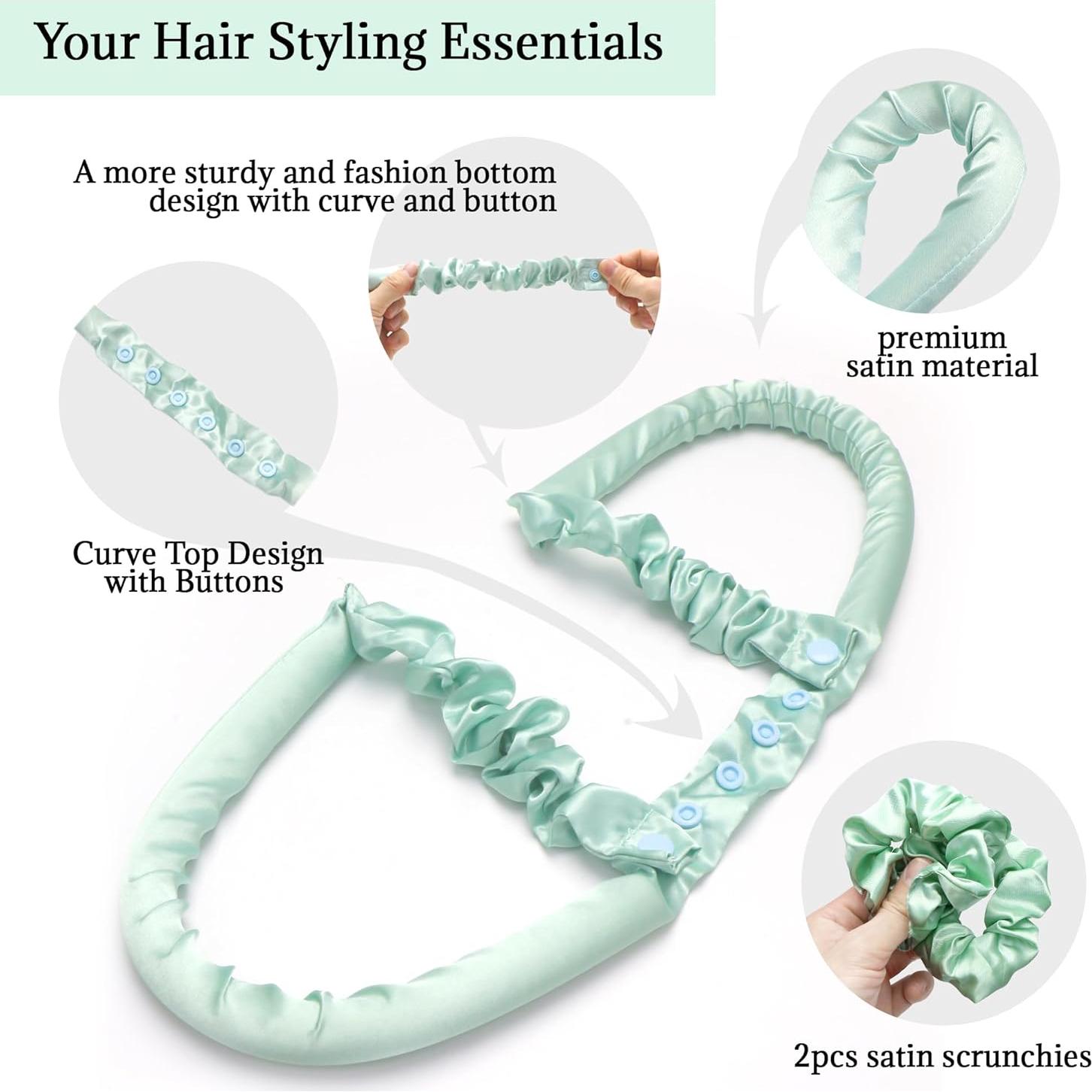 Juego de Rizado Sin Calor BABYSHEEP - Banda de Satén Verde 5 Unidades