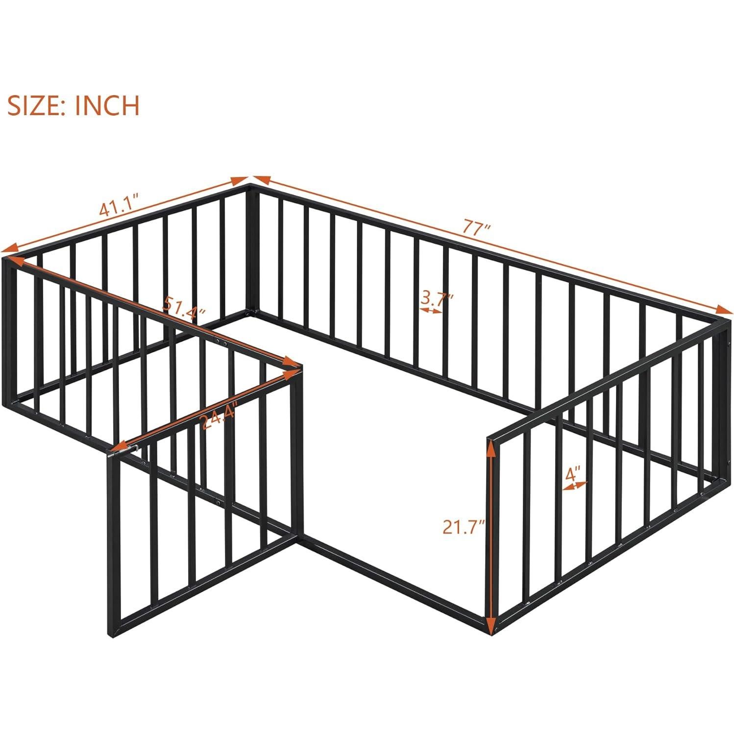 Cama de Piso Twin Acosure de Metal con Cerca y Puerta - Negro