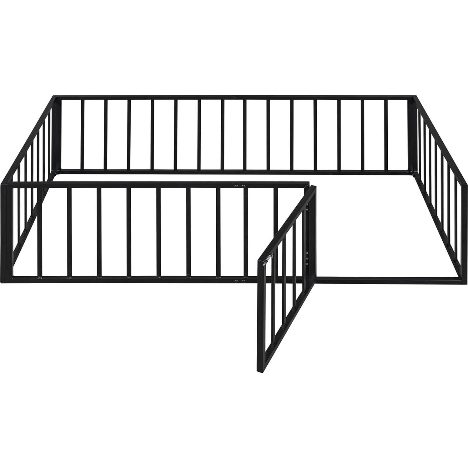 Cama de Piso Twin Acosure de Metal con Cerca y Puerta - Negro