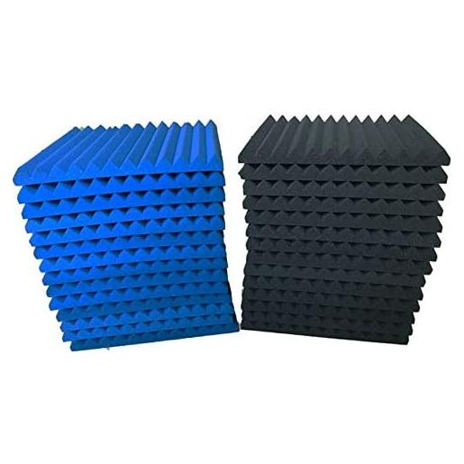 Paquete 24 Paneles Espuma Acústica 1"x12" Negro y Azul