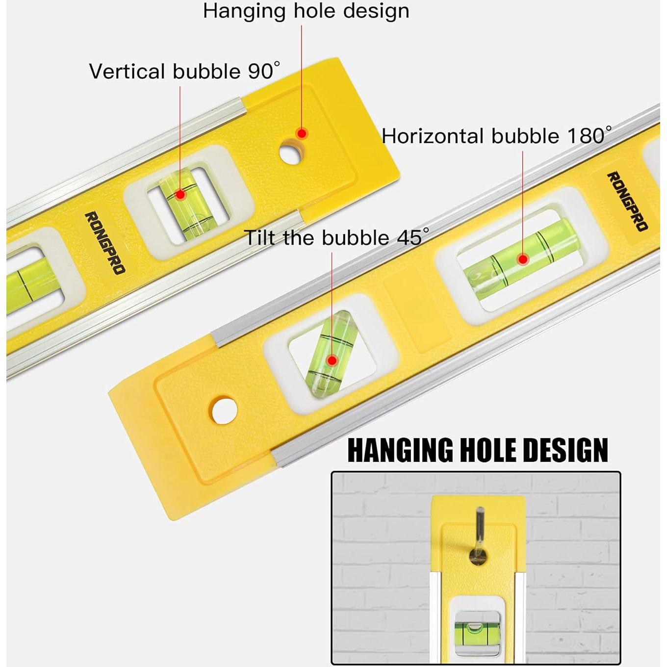 Nivel de Torpedo RONGPRO 22.86 cm Magnético 3 Burbujas