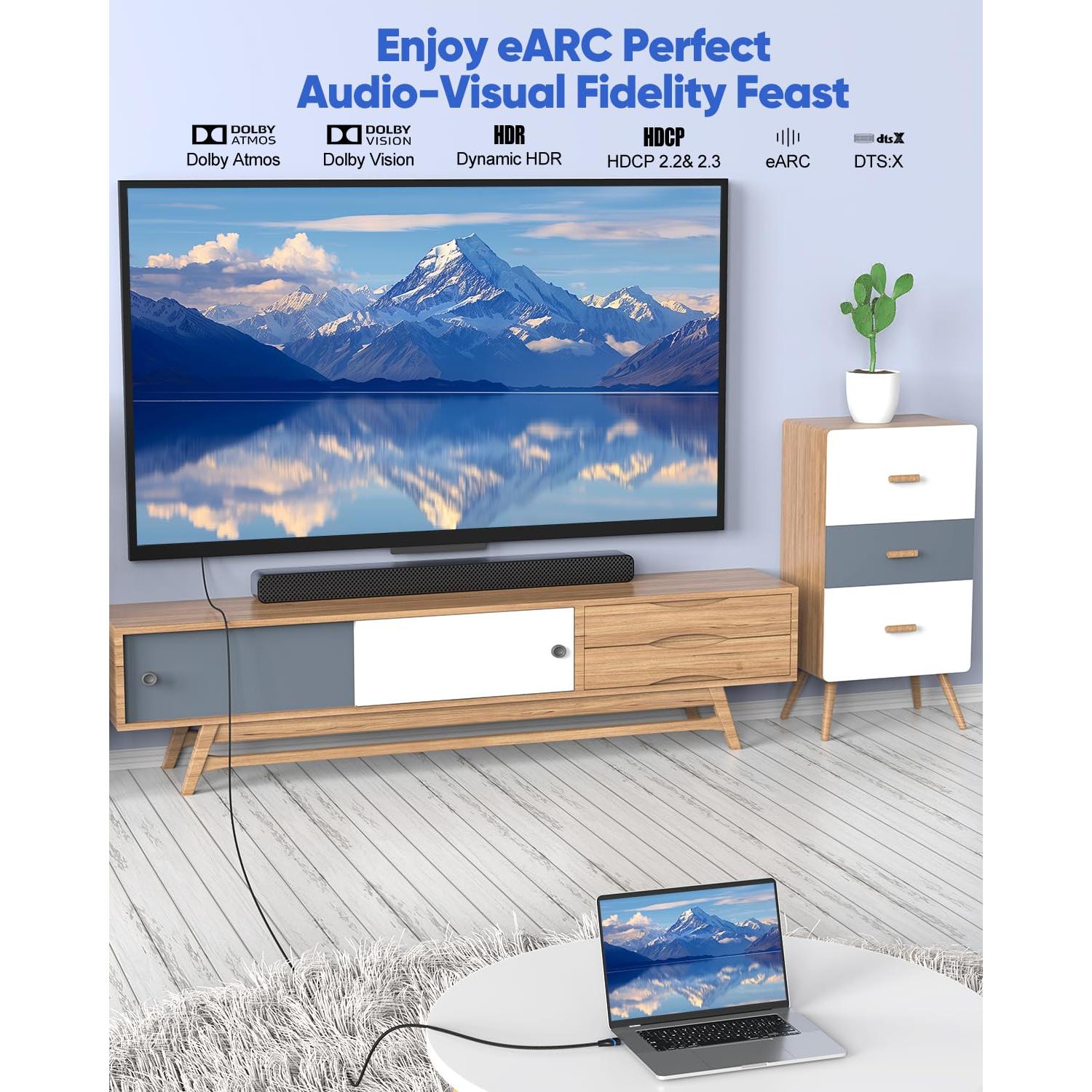 Cable HDMI 8K ApoJodly 4.57m Ultra Alta Velocidad 48Gbps