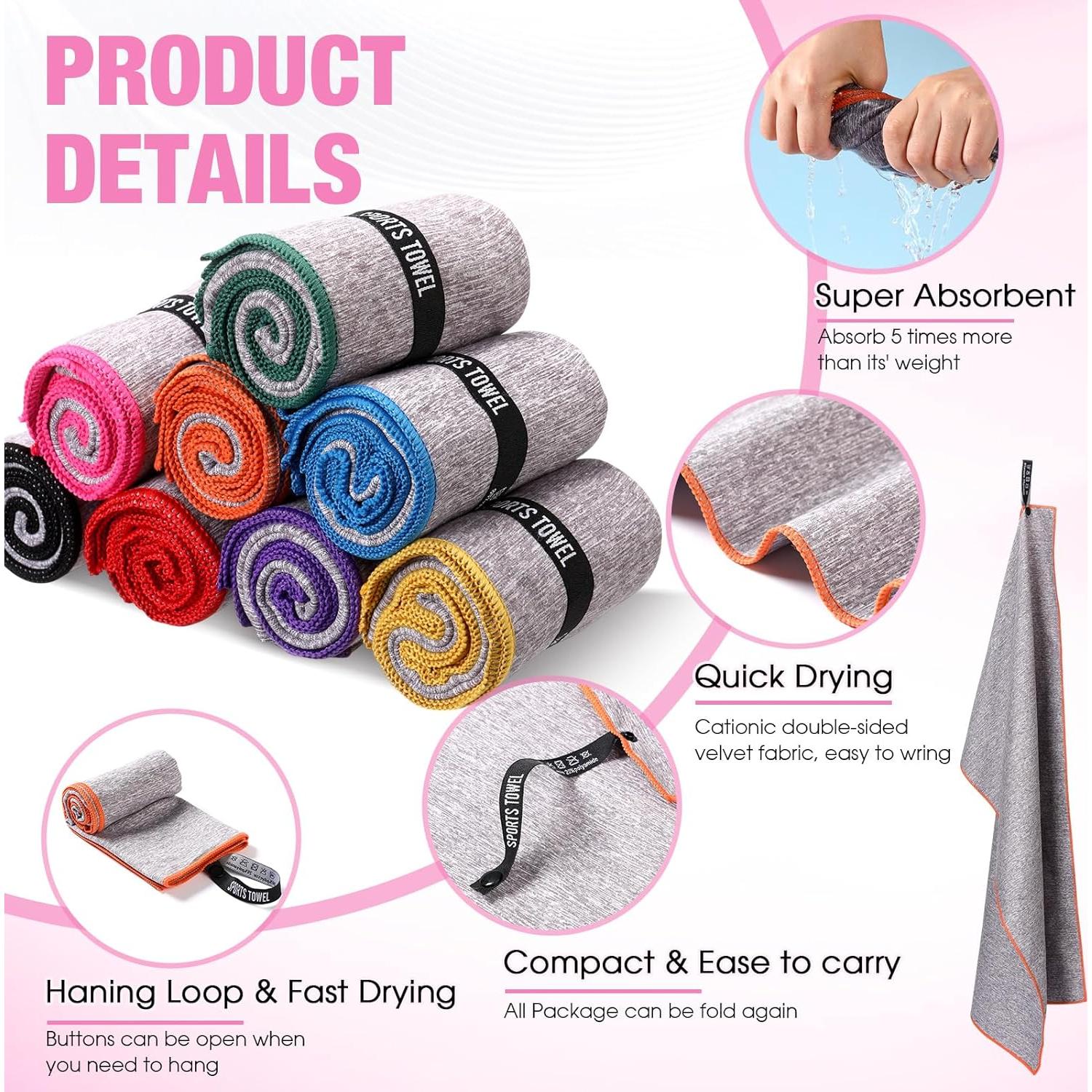 Toallas de Microfibra Peryiter 8 Piezas 76x40 cm Secado Rápido