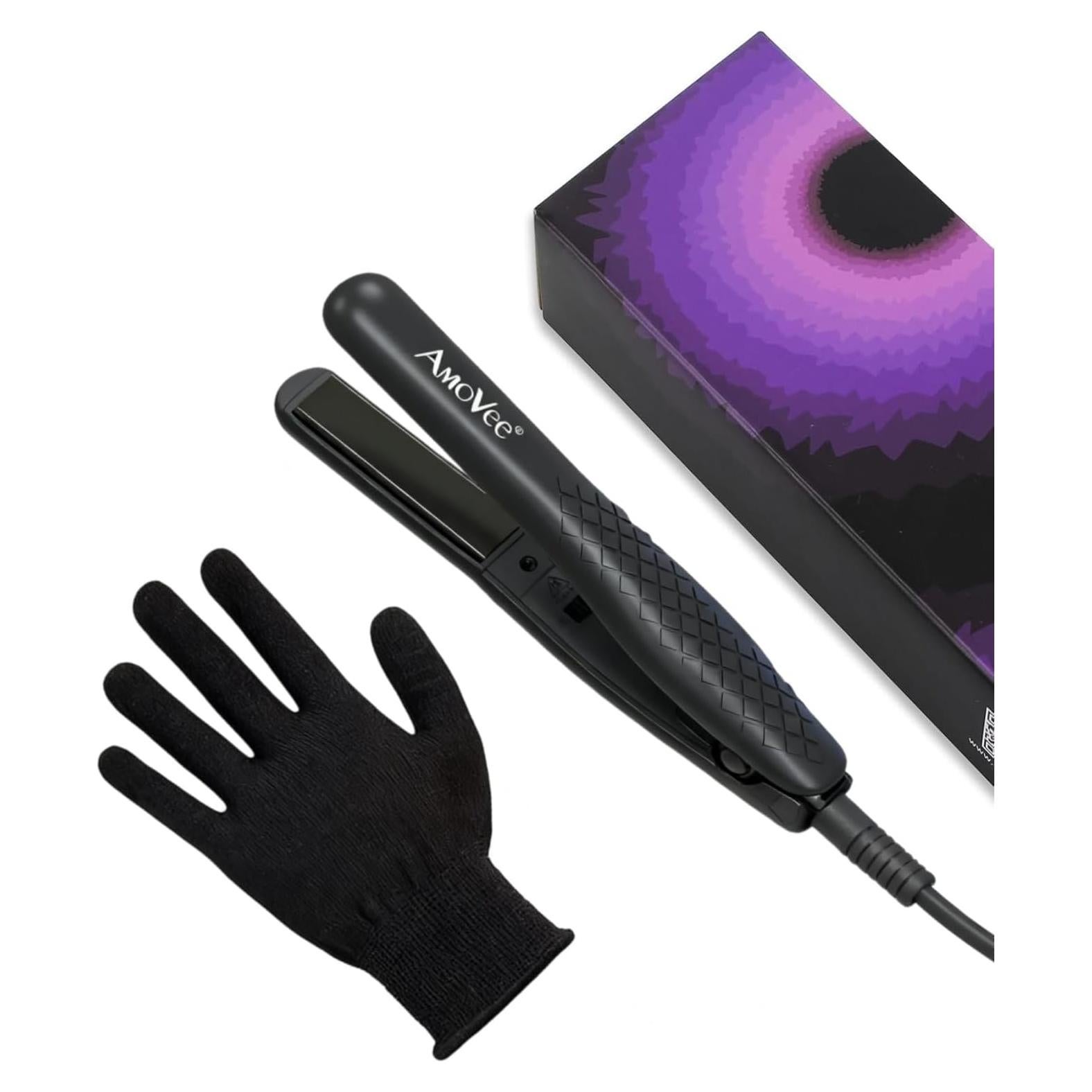 Mini Plancha de Pelo AmoVee 0.7" Cerámica 210°C Negro