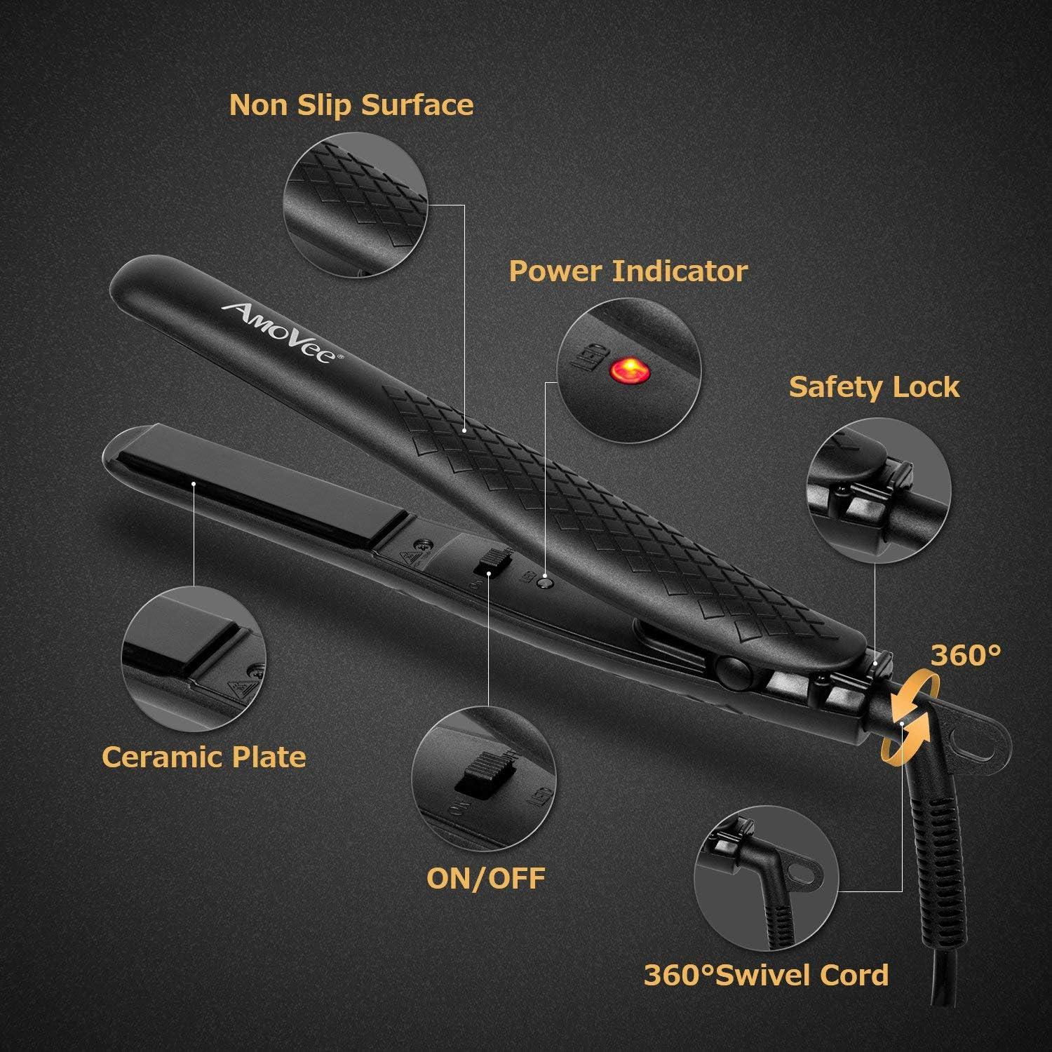 Mini Plancha de Pelo AmoVee 0.7" Cerámica 210°C Negro