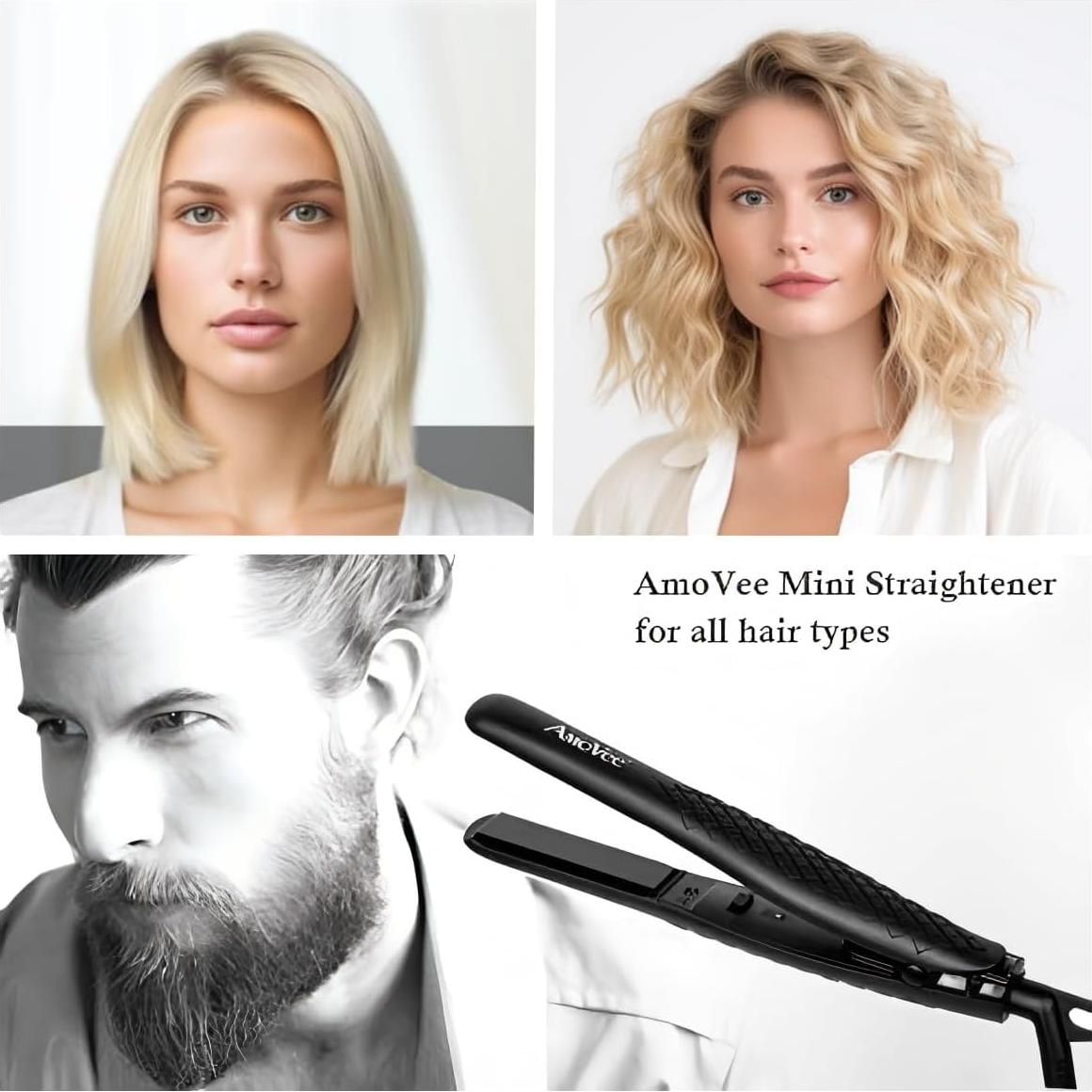 Mini Plancha de Pelo AmoVee 0.7" Cerámica 210°C Negro