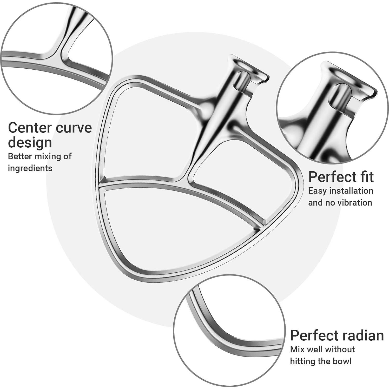 Accesorio de Paleta de Acero Inoxidable Cofun para KitchenAid 4.5-5Qt