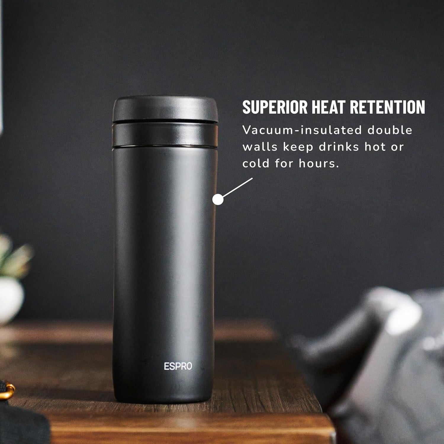 Cafetera Francesa de Viaje ESPRO P1 345g Acero Inoxidable Aislada