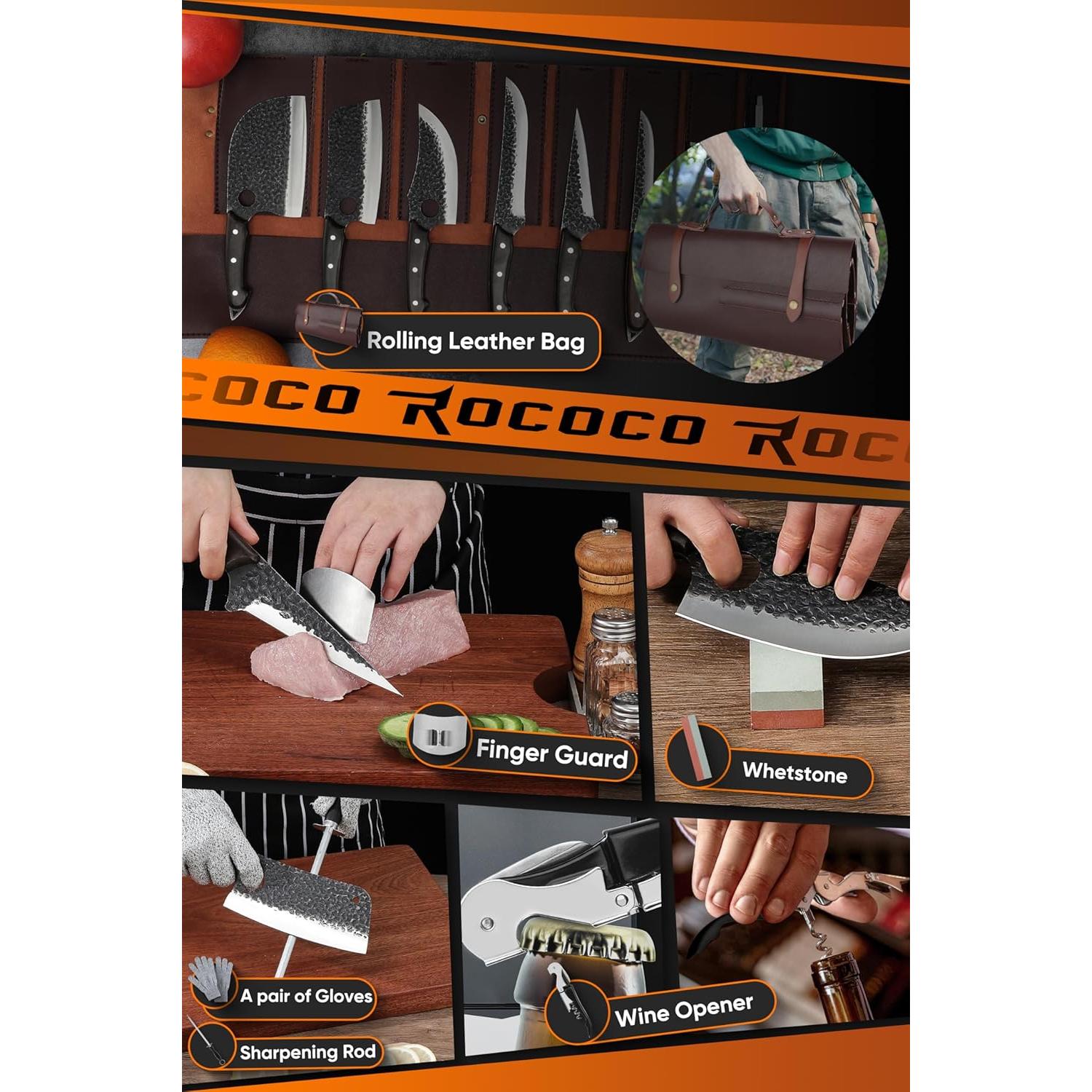 Juego de Cuchillos de Carnicero 13PCS ROCOCO - Acero Carbono