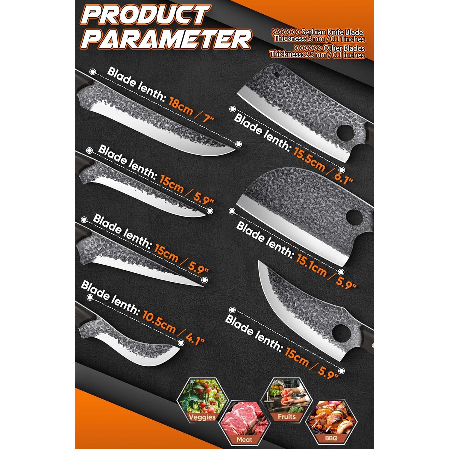 Juego de Cuchillos de Carnicero 13PCS ROCOCO - Acero Carbono