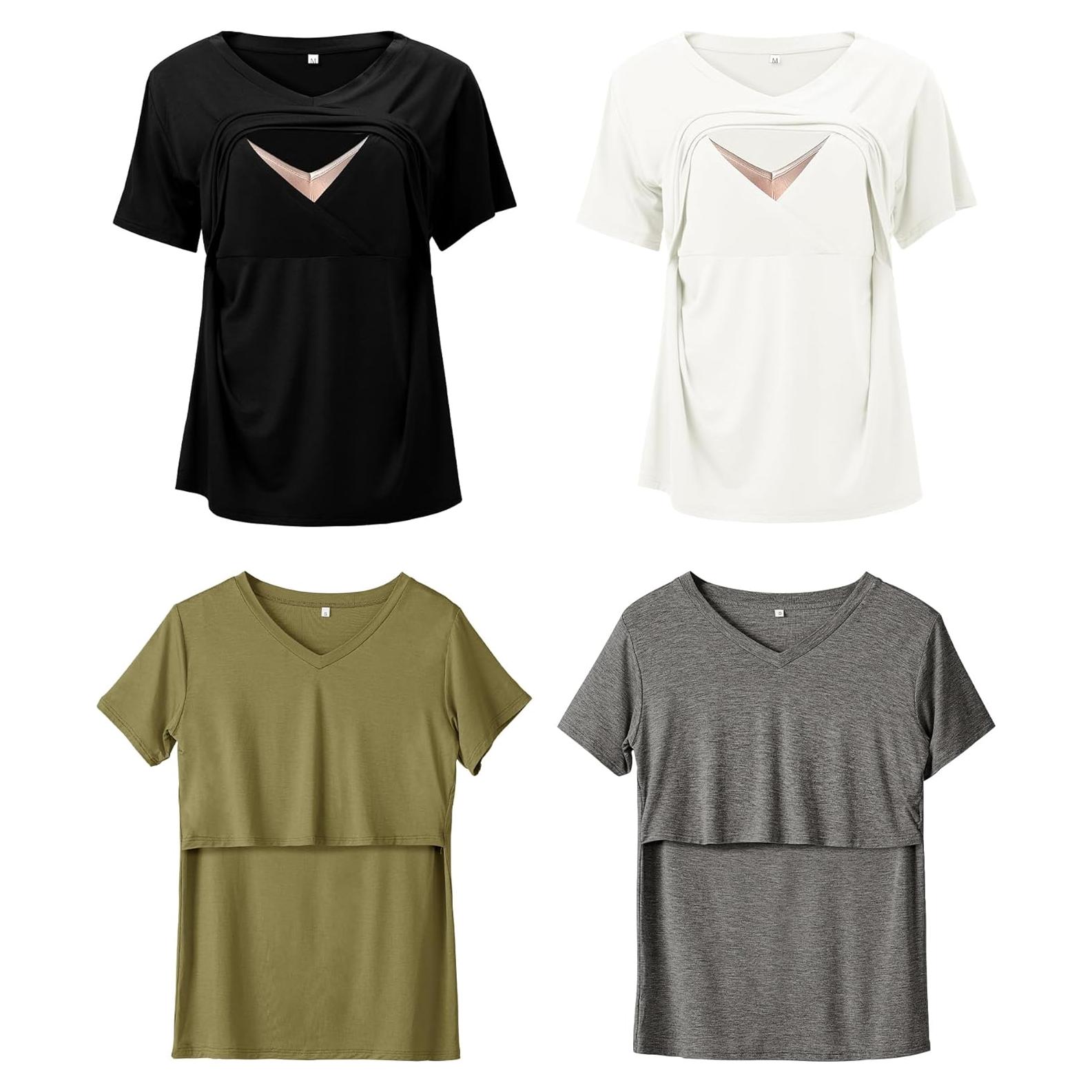 Camisetas de Lactancia Rnxrbb 4 Paquete Manga Corta Cuello V