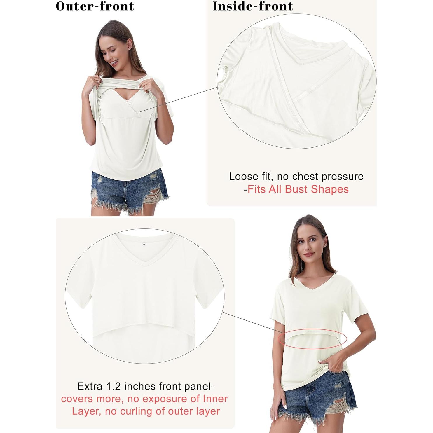 Camisetas de Lactancia Rnxrbb 4 Paquete Manga Corta Cuello V