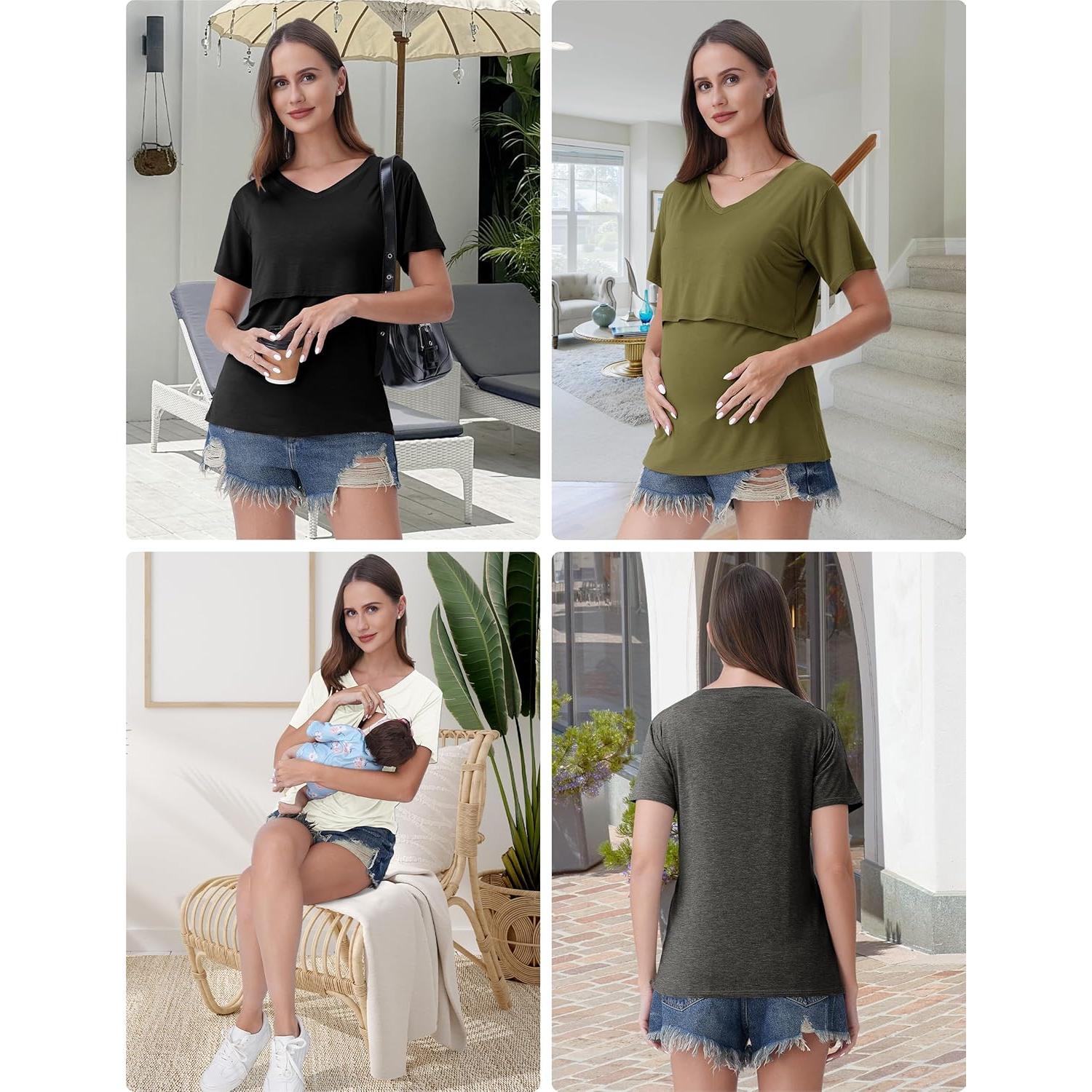 Camisetas de Lactancia Rnxrbb 4 Paquete Manga Corta Cuello V