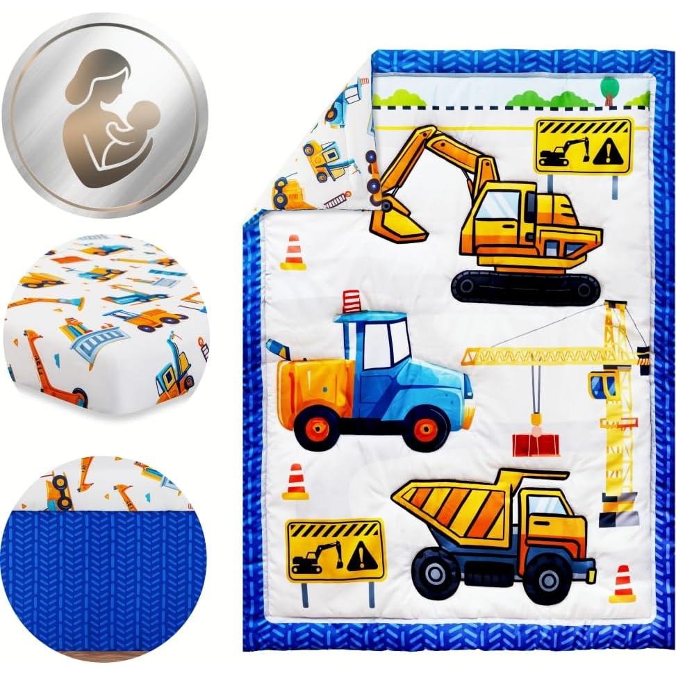 Juego de Ropa de Cuna 3 Piezas FIGEPO Construcción Azul