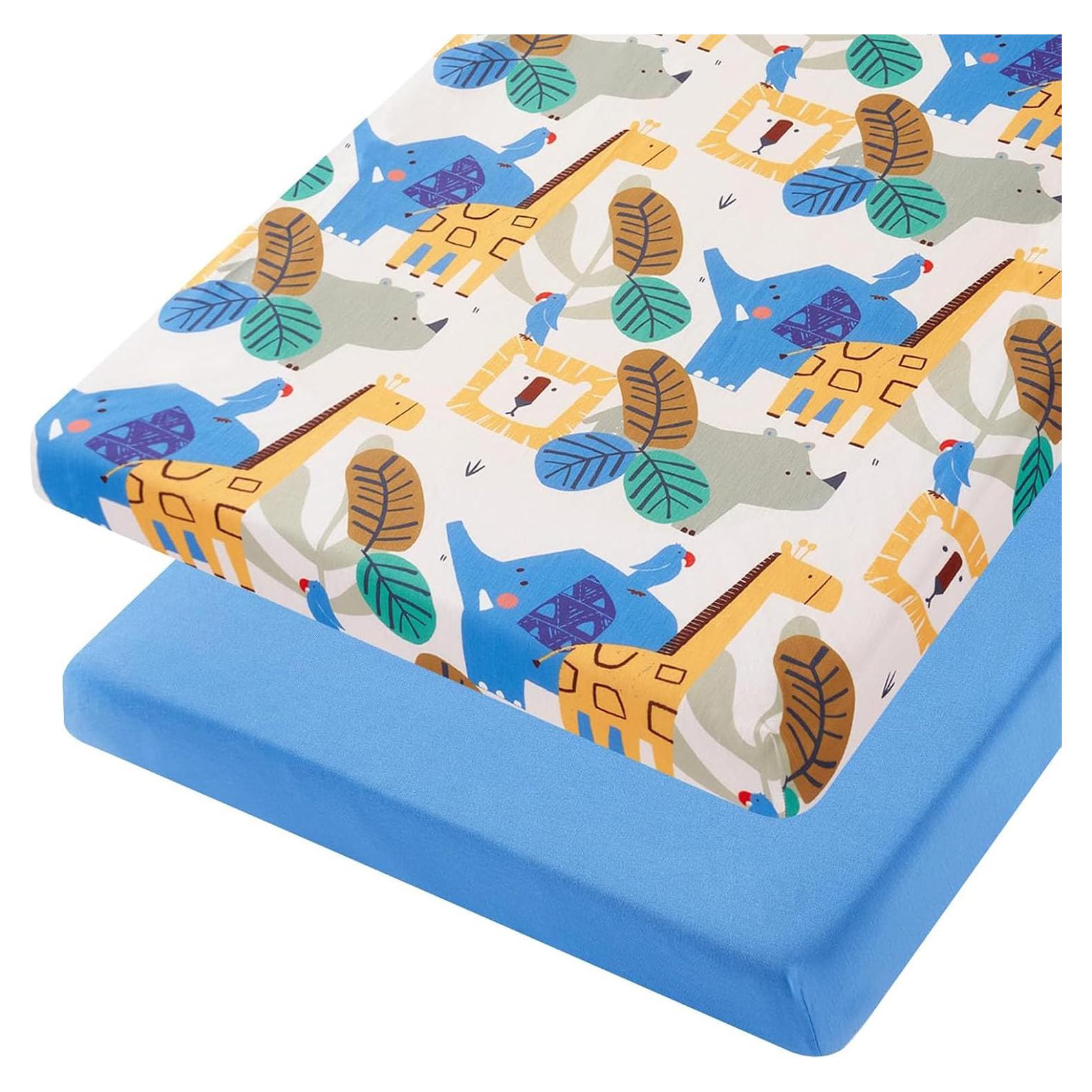 Sábanas Ajustadas para Cuna Mini TILLYOU 2 Piezas Geometría Animal