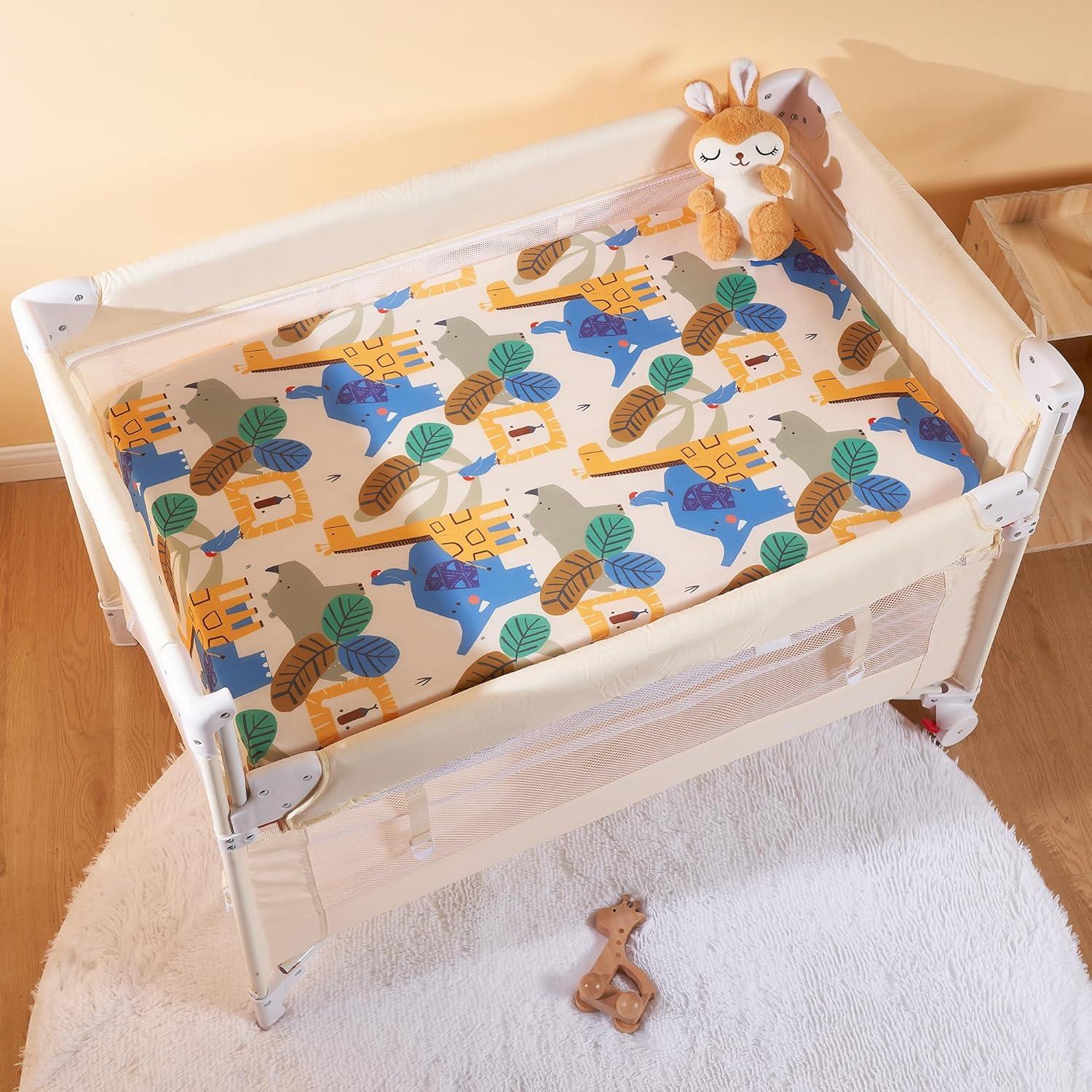 Sábanas Ajustadas para Cuna Mini TILLYOU 2 Piezas Geometría Animal