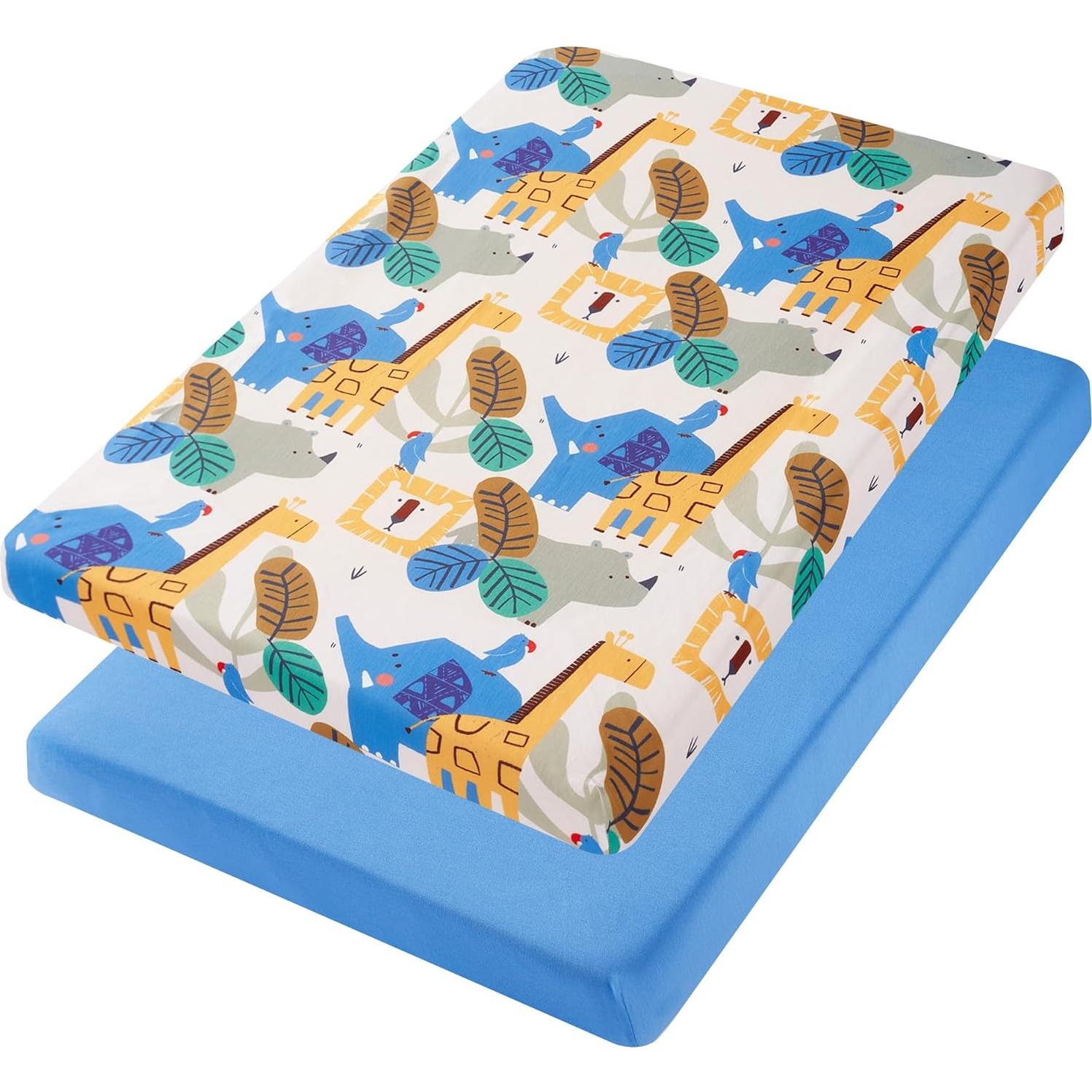 Sábanas Ajustadas para Cuna Mini TILLYOU 2 Piezas Geometría Animal