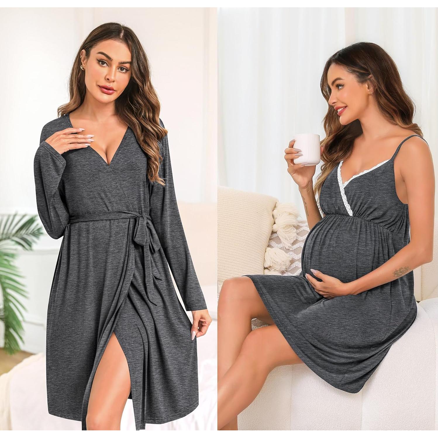 Conjunto de Bata y Camisón de Lactancia SWOMOG 2 Piezas