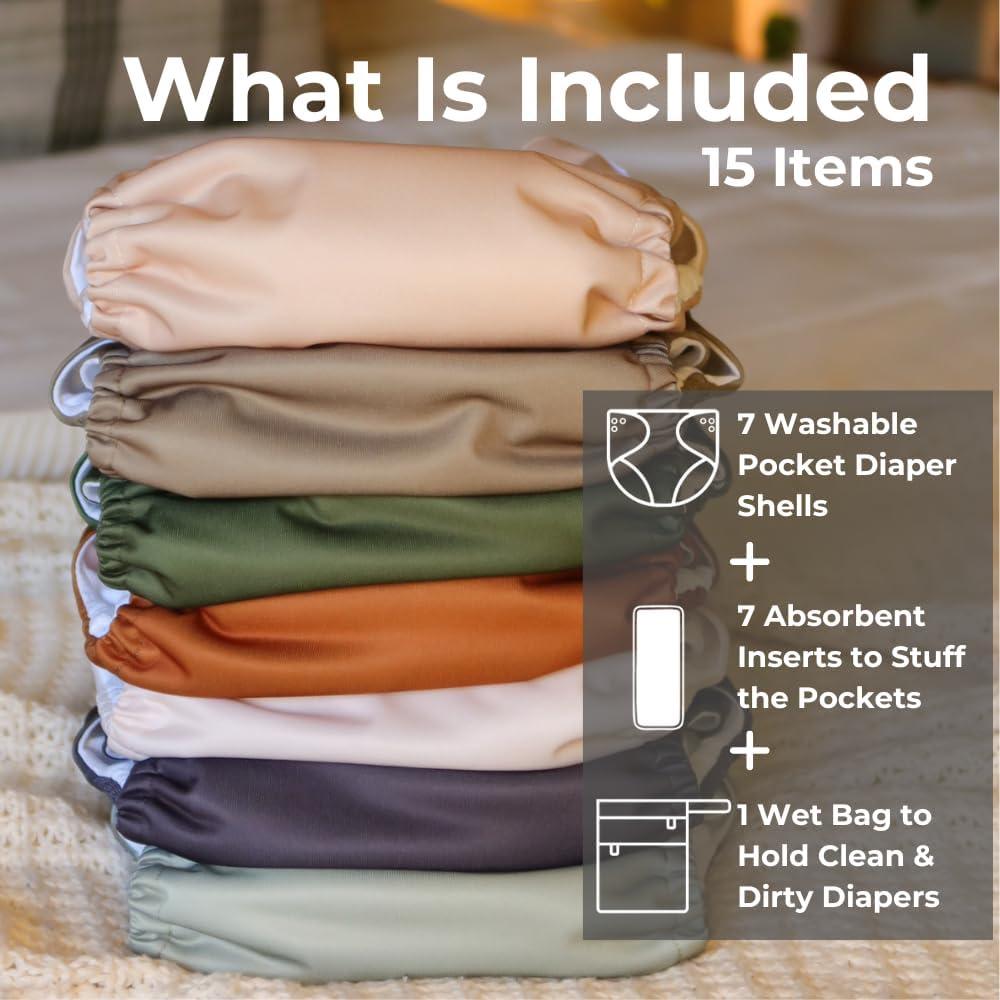 Paquete de 7 Pañales de Tela Nora's Nursery - Impermeables y Ajustables