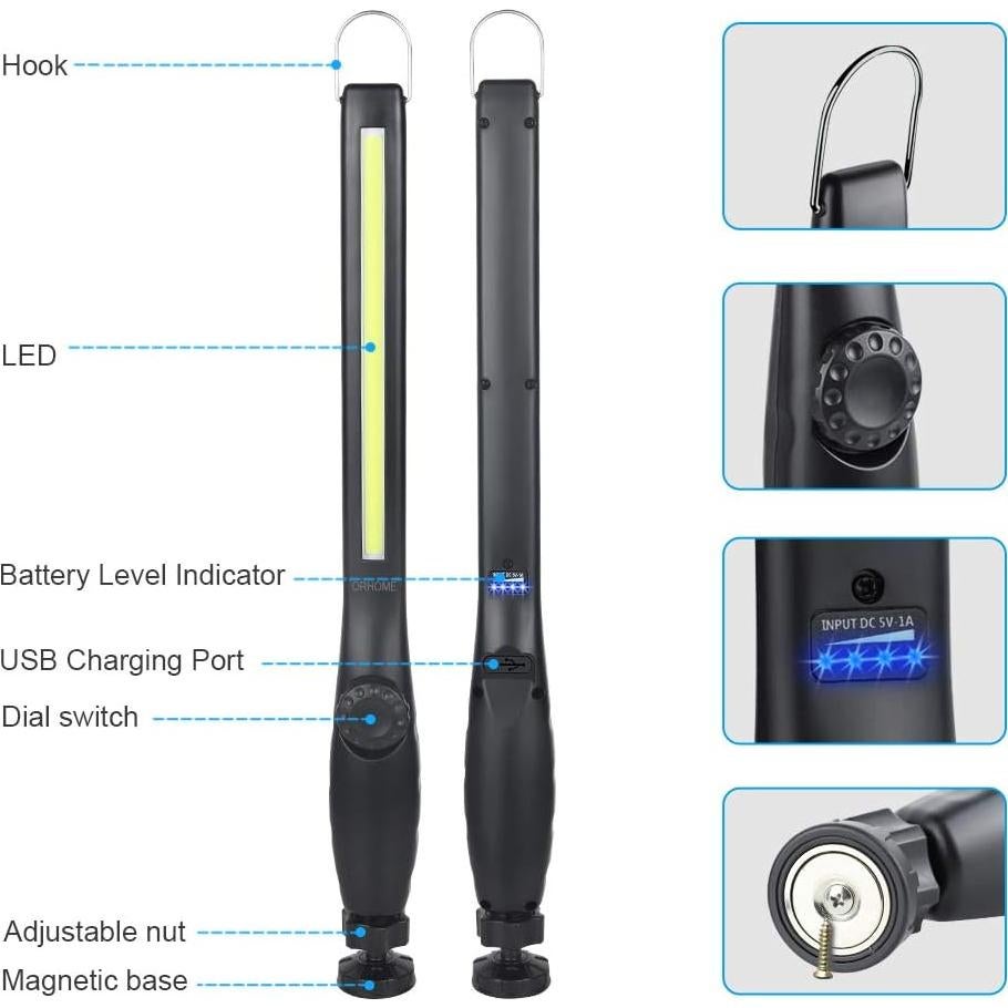 Luz de Trabajo LED ORHOMELIFE 800 lúmenes 3300mAh 2 Paquetes