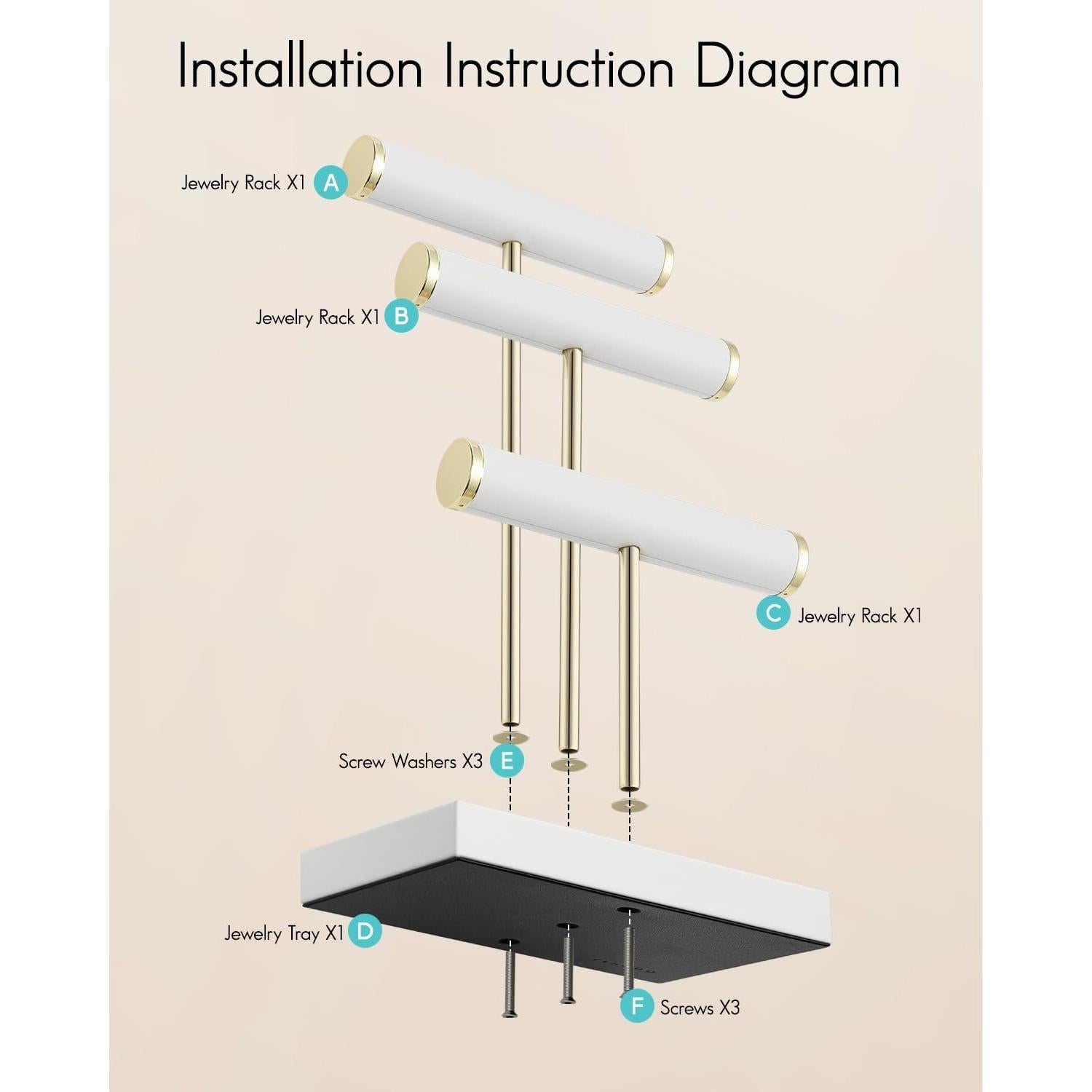Organizador de Joyería Vlando Blanco - Soporte de Pulseras 3 Niveles